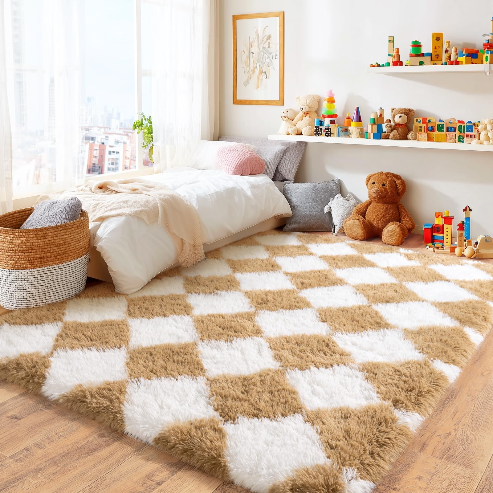 Awaytail Fluffy Rug Washable 2x3 Feet, Pure Black Desk Chair Rug Non-Slip, Super Soft Kids Rug for Boys Nursery Dorm Decor