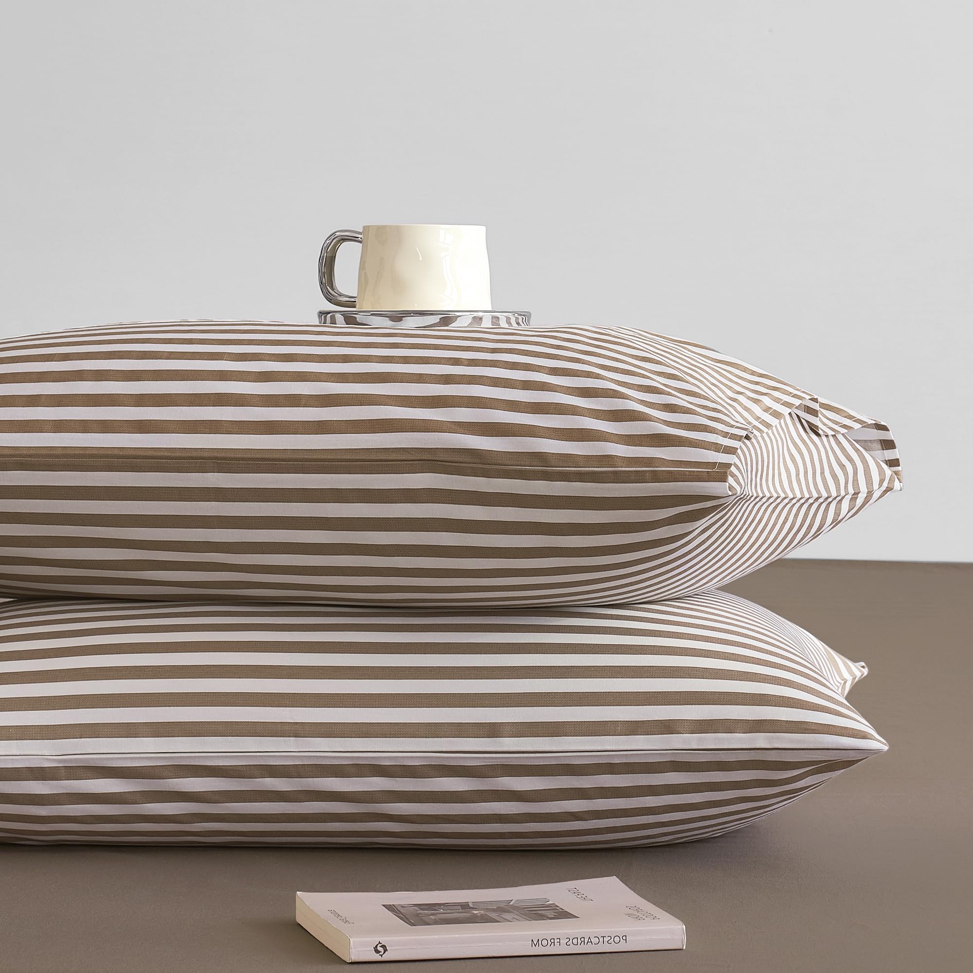 JELLYMONI Cotton Striped Pillowcases Set of 2, Sage Green, Standard | Soft breathable feel, Envelope closure, 400TC cotton, Machine washable, Gentle on skin