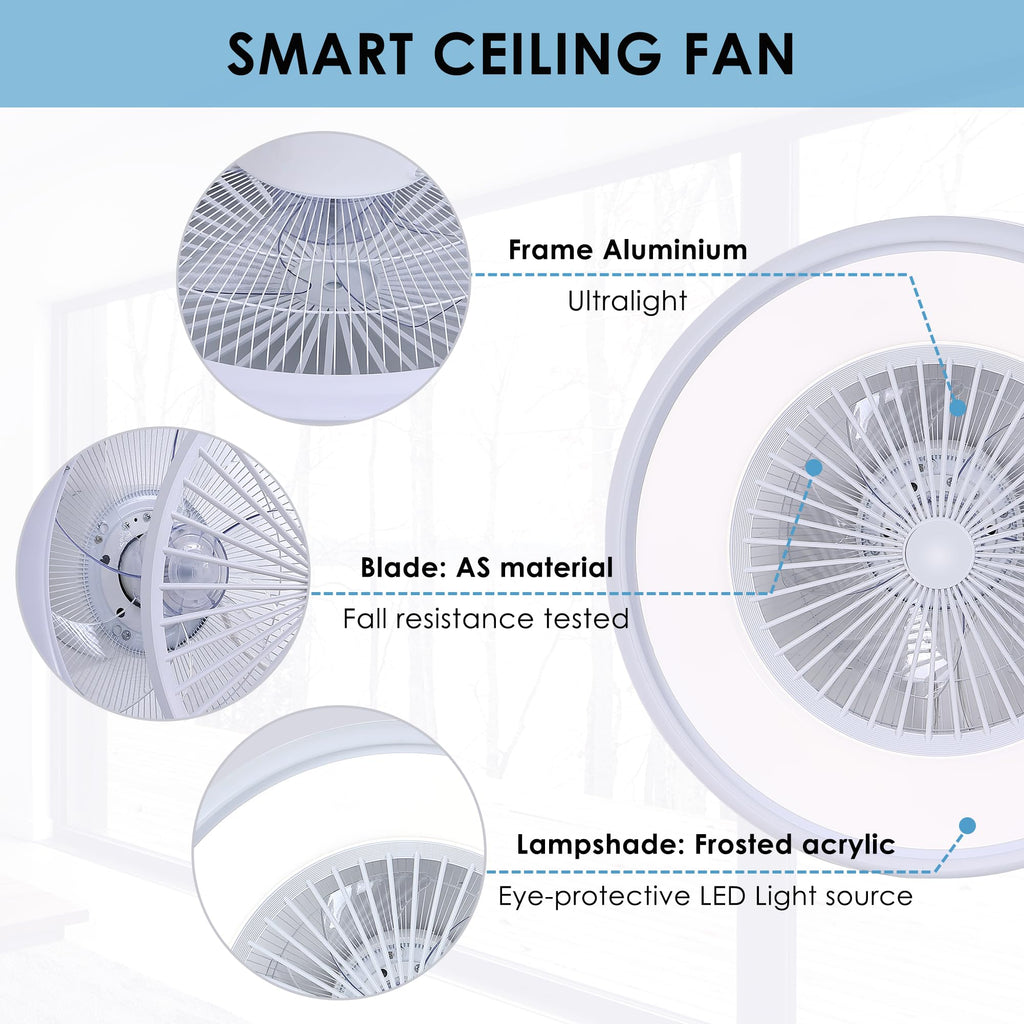 24" Bladeless Ceiling Fan with Light Remote, Smart LED Ceiling Fans with App Control, Modern Low Profile Dimmable Light Ceiling Fan for Bedroom Living Room Gold