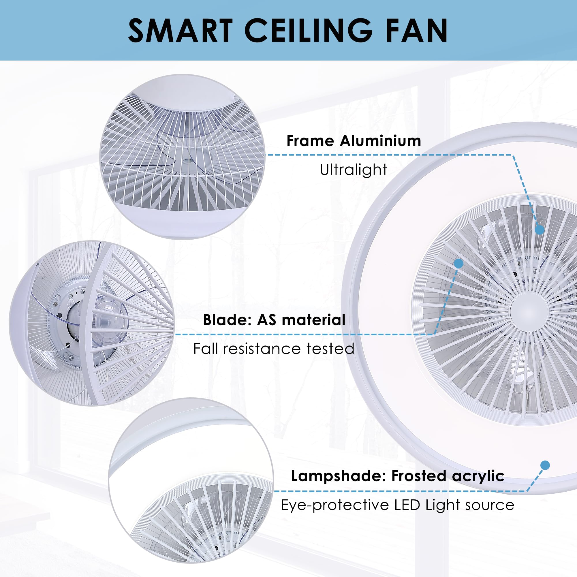 24" Bladeless Ceiling Fan with Light Remote, Smart LED Ceiling Fans with App Control, Modern Low Profile Dimmable Light Ceiling Fan for Bedroom Living Room Gold