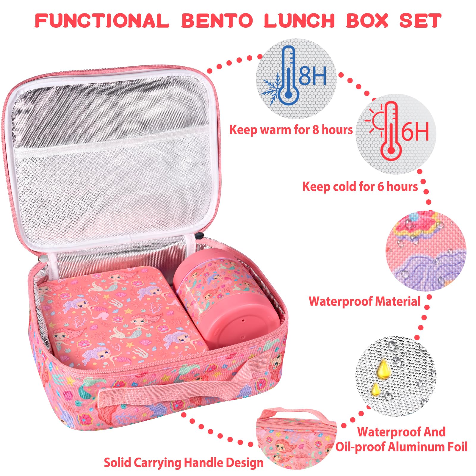 Bento Lunch Box Set for Kids with 10oz Soup Thermo, Leak-Proof Lunch Containers with 4 Compartment, Kids Thermo Hot Food Jar and Insulated Lunch Bag for Kid to School,BPA-Free(Basketball)