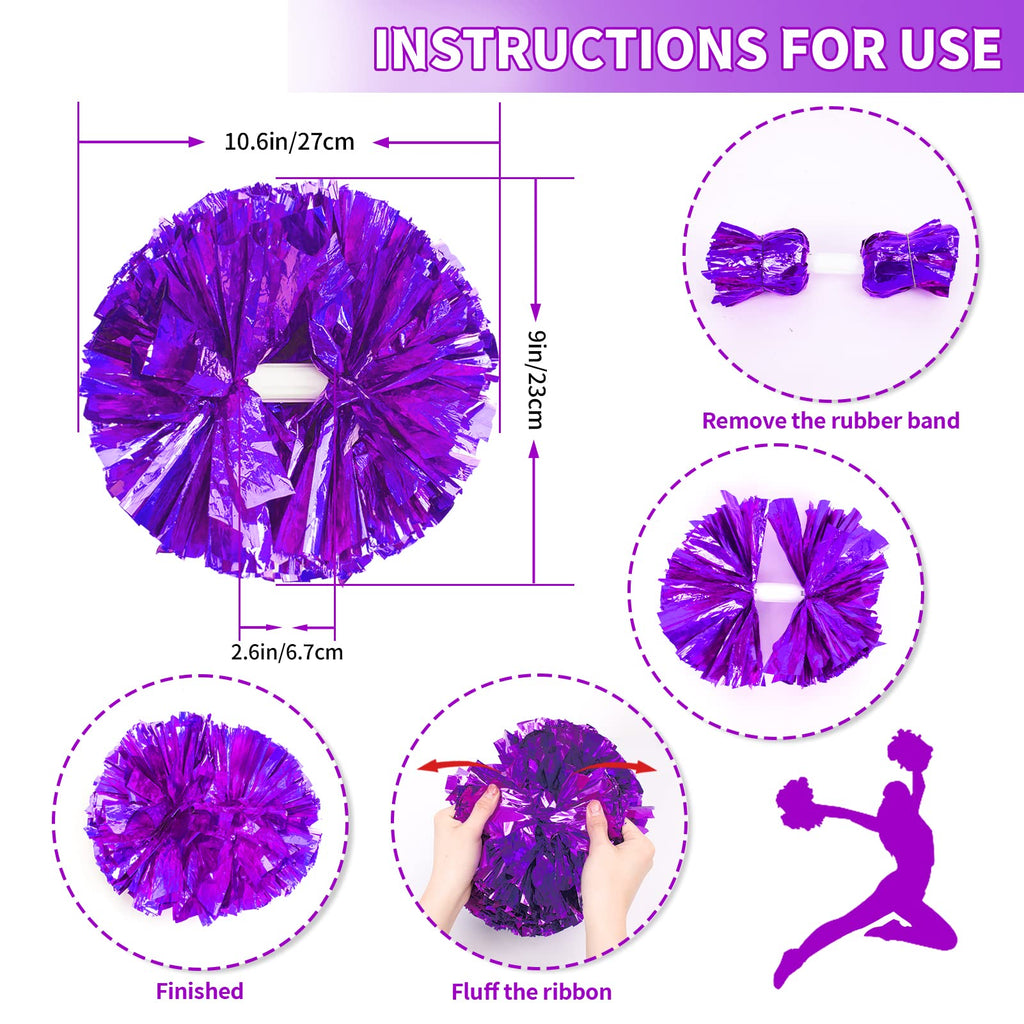 4Pcs Metallic Cheerleading Pom Poms, Creatiee 2 Pair Cheerleader Cheering Squad Pompoms for School Sports Dance Games Team Spirit Cheer