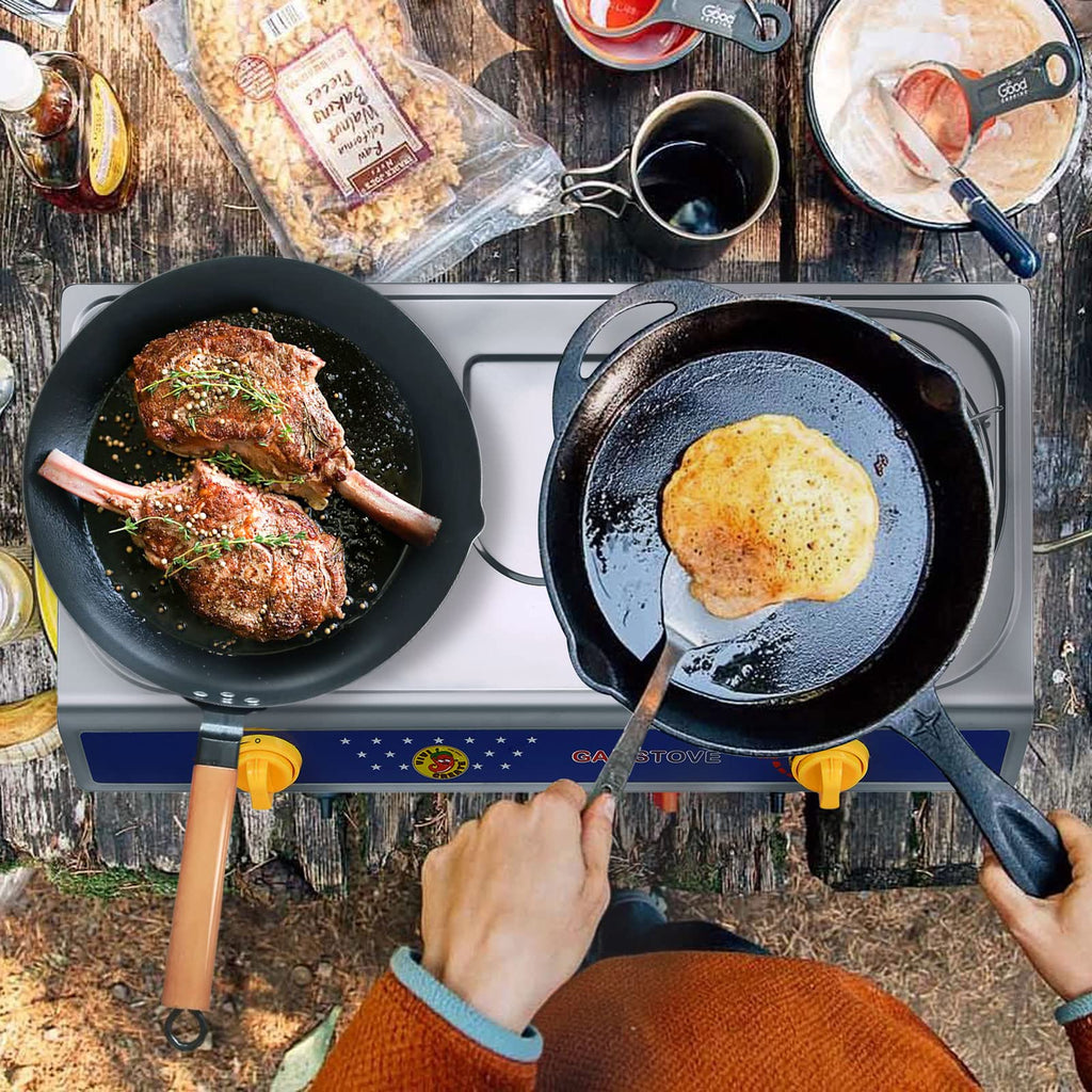 Vivicreate 3 Burner Propane Gas Stove 30000 BTU Stainless Steel Cooktop with Enamel Pan Supports Electronic Ignition for Outdoor Cooking Camping BBQ Estufa de Gas Portátil Fogón de Gas