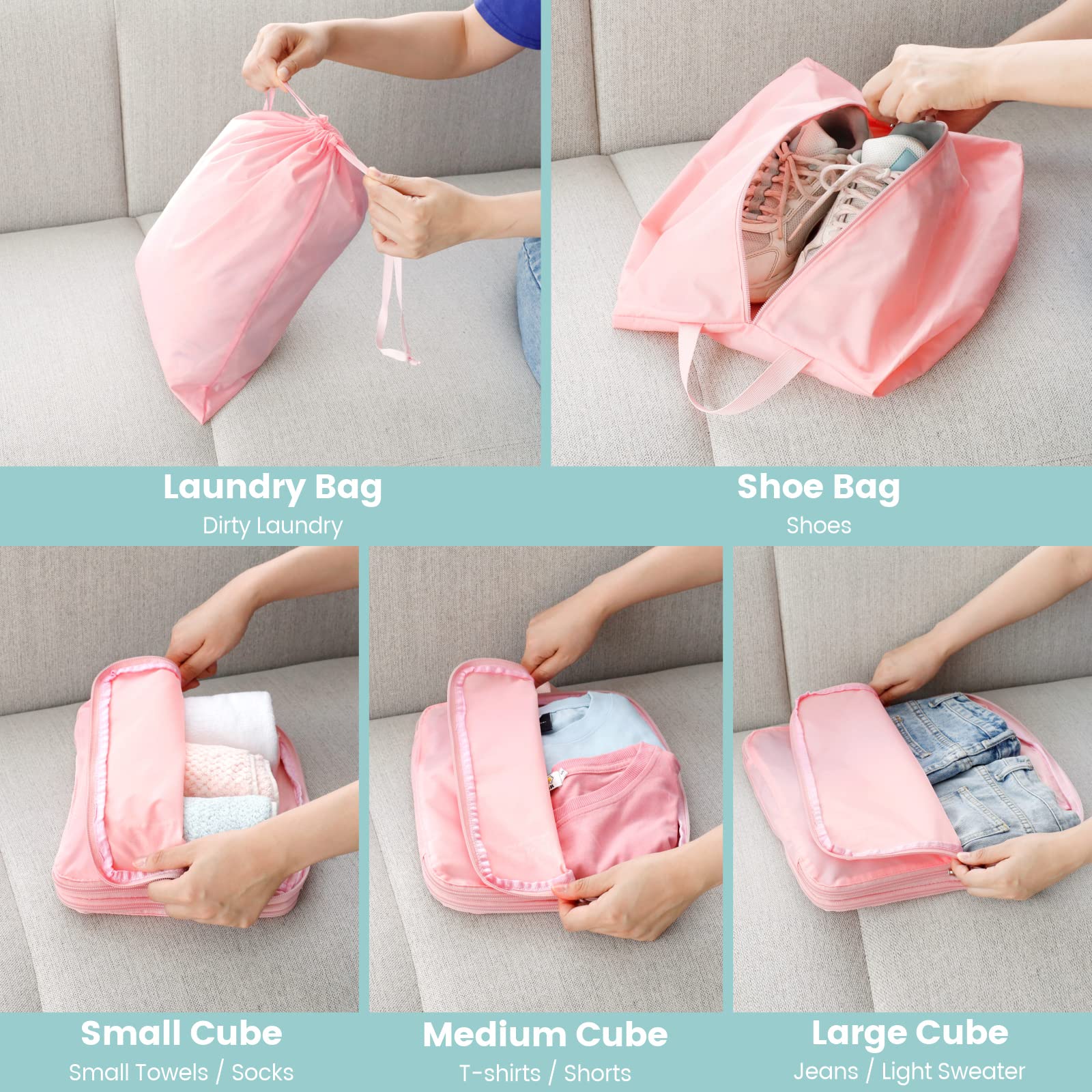 Cambond Compression Packing Cubes for Travel - Lightweight Expandable Travel Bags Luggage Organizers Travel Essentials Compression Cubes for Travel Space Saver for Carry on Suitcases Organizer