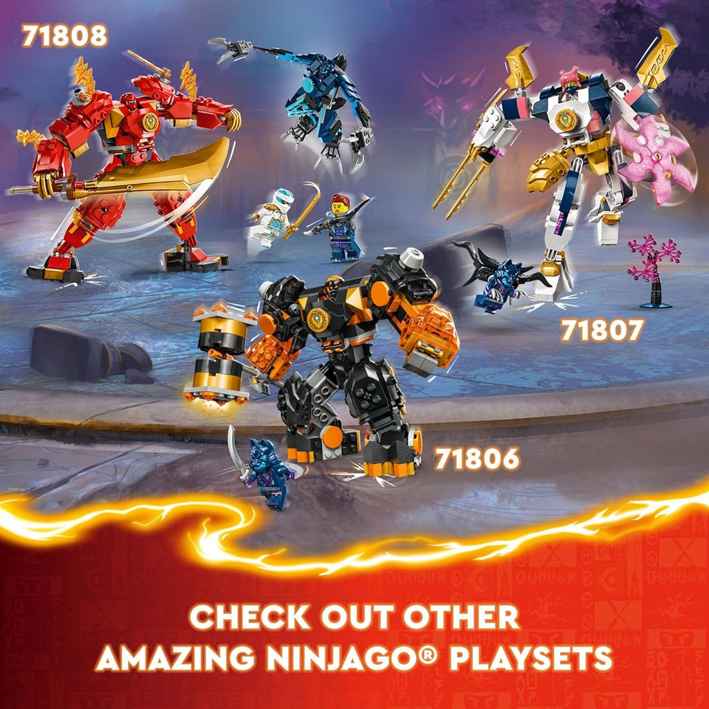 LEGO NINJAGO Sora’s Elemental Tech Mech Mini Ninja Toy, Customizable Figure, Adventure Toy Set for Kids with Sora Minifigure, Ninja Action Figure Gift for Boys and Girls Ages 7 and Up, 71807 | 71807, Customizable Figure, Sora Minifigure Included, Adventur