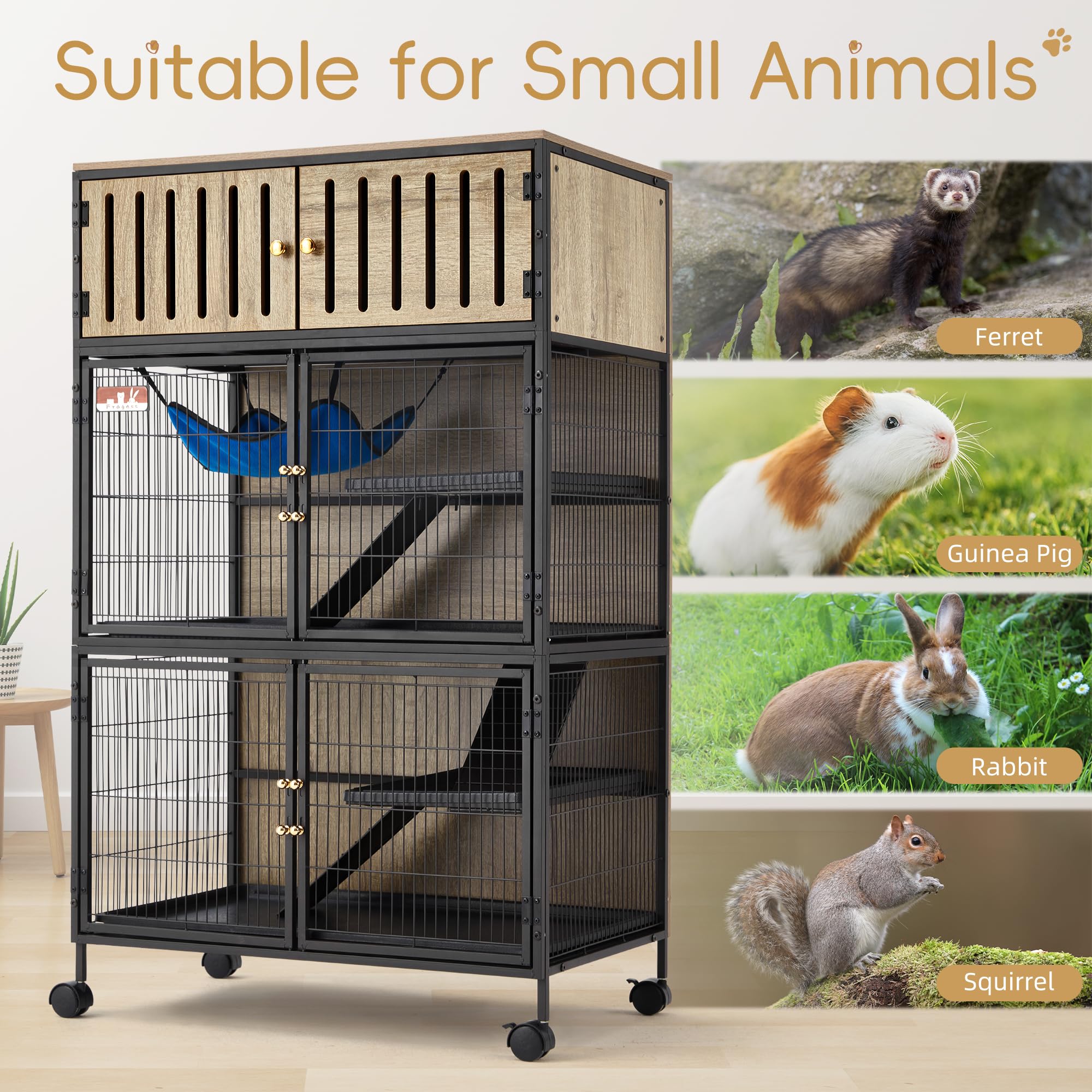 Fragess Metal Large Guinea Pig Cages 5 Levels, 60" H Rolling Ferret Cage with Removable Ramps & Double Door, Cages with Locker, Squirrel Cage Christmas Decoration Pet Crate Furniture