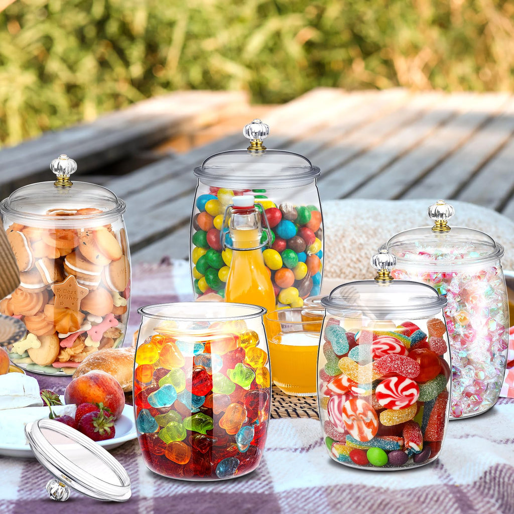 Nuogo 6 Pcs Plastic Candy and Cookie Jar with Lids Decorative Apothecary Jars Candy Buffet Containers Clear Airtight Food Storage Canister Home Decoration(42 oz,Classic)