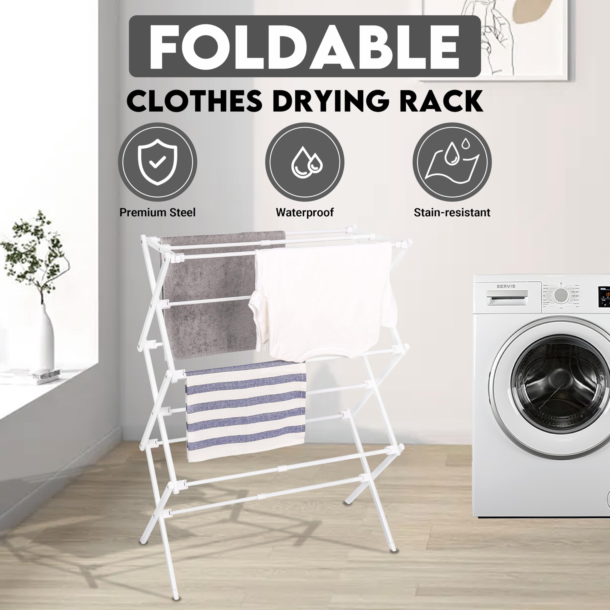 ZOES HOMEWARE Clothes Drying Rack | Foldable Drying Rack Clothing for Laundry | Small Collapsible Portable Dryers for Laundry | Use for Indoor & Outdoor | Black 37.5"x29"x12"