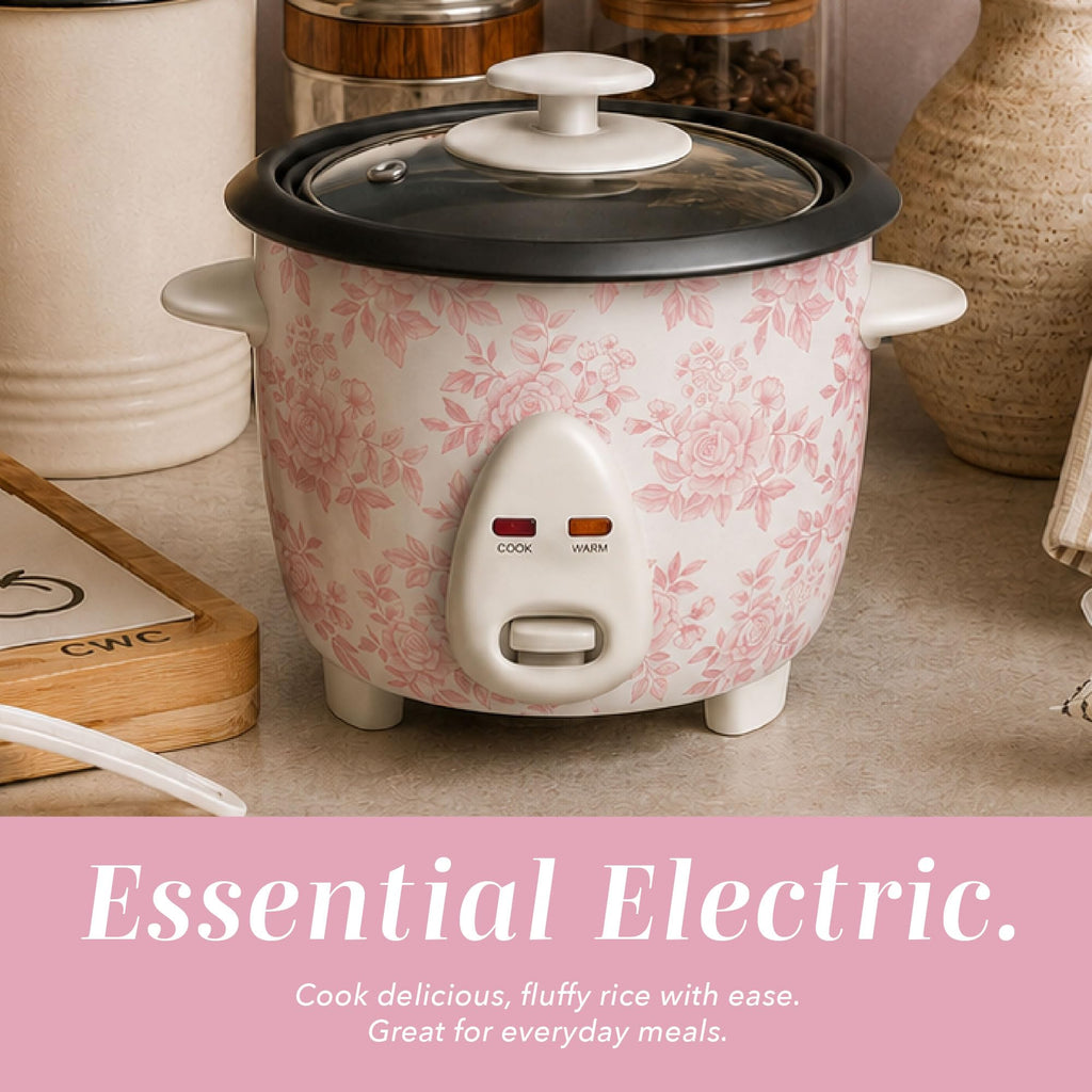 COOK WITH COLOR 6 Cup Rice Cooker 300W - Effortless Cooking and Perfectly, Cooks 3 Cups of Raw Rice for 6 Cups of Cooked Rice, Floral Blue