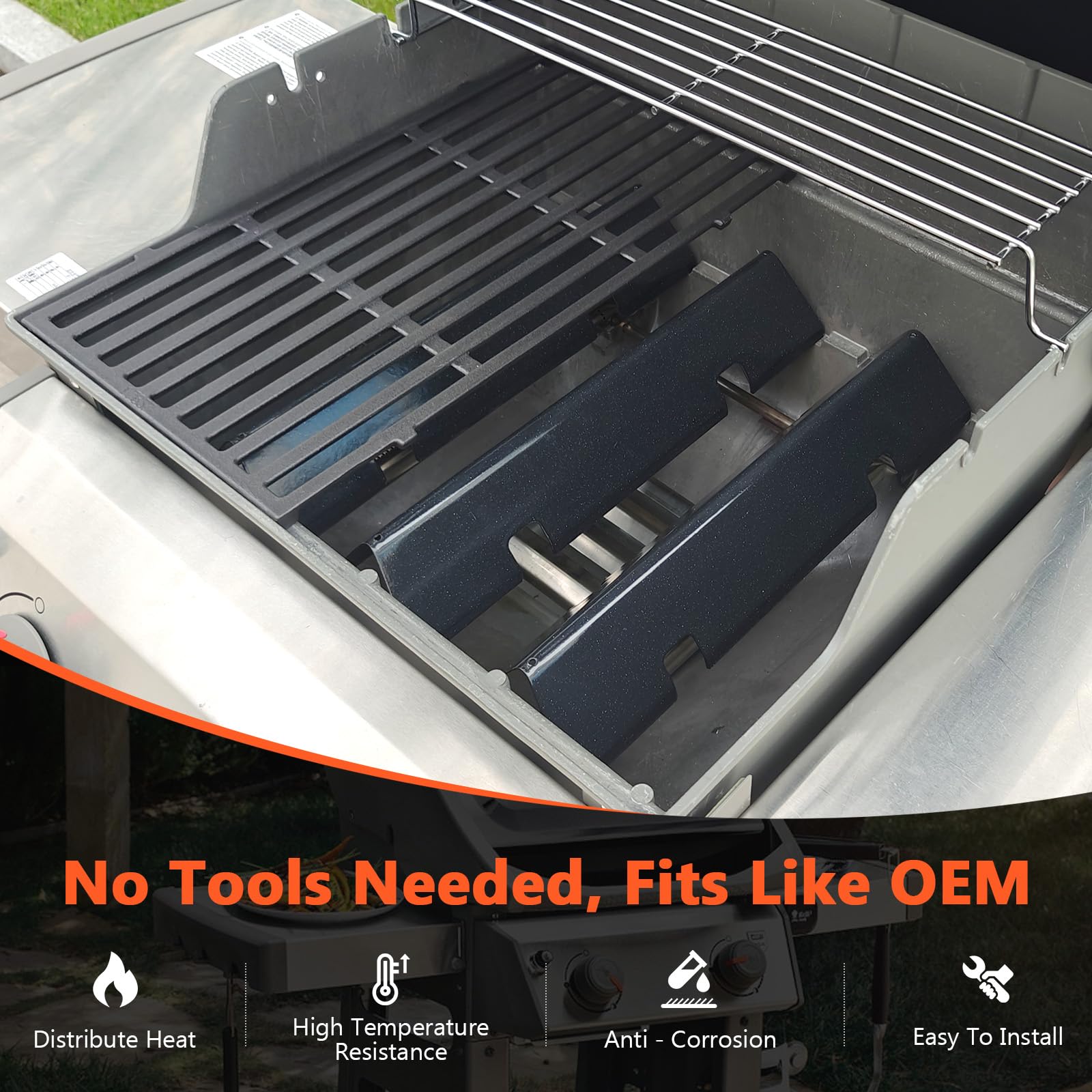 Grill Parts for Weber Genesis 300 Grills with Front Control Knob, Grill Grates for Genesis E310 S310 E/S320 E/S330, 17.5" Flavorizer Bars&Heat Deflectors, 19.5" Grill Grates for Weber 7524 7621 65505
