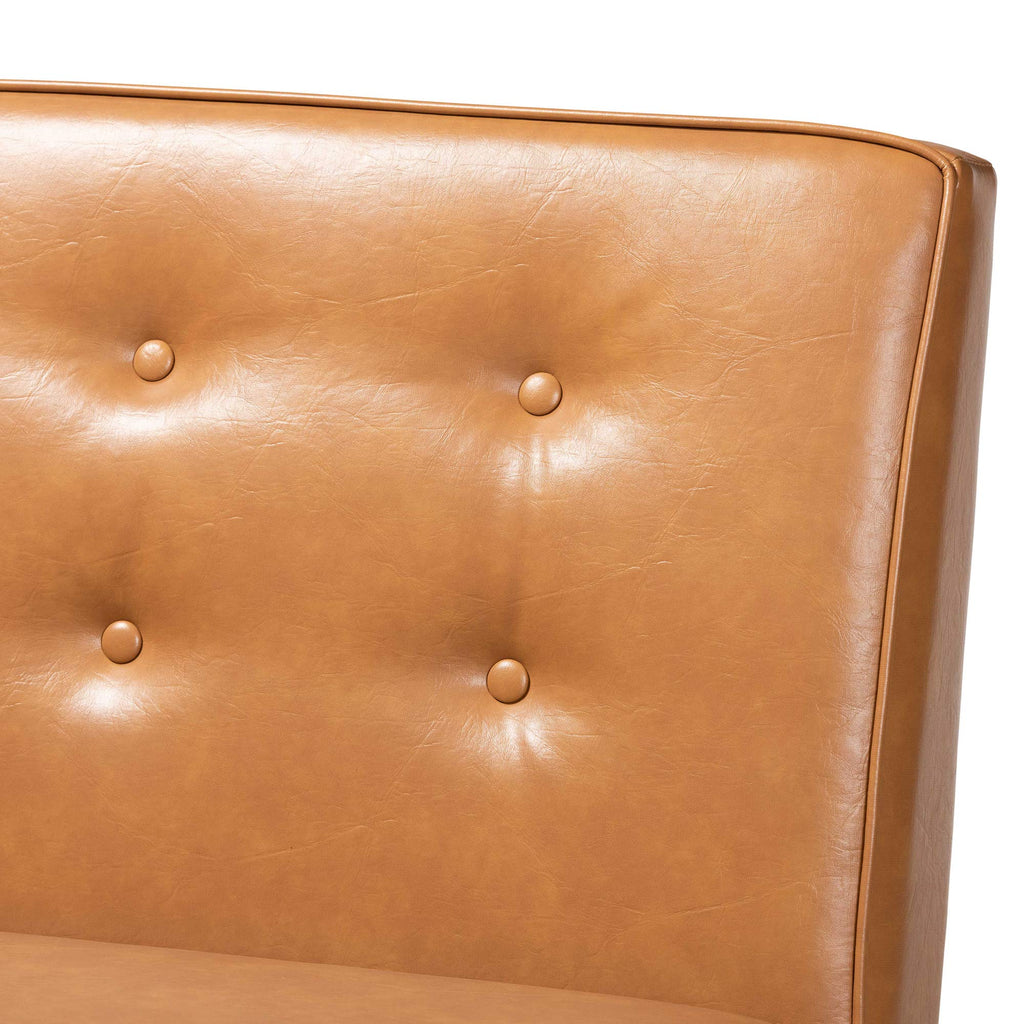 Baxton Studio Arvid Mid-Century Modern Dark Brown Faux Leather Upholstered 2-Piece Wood Dining Corner Sofa Bench