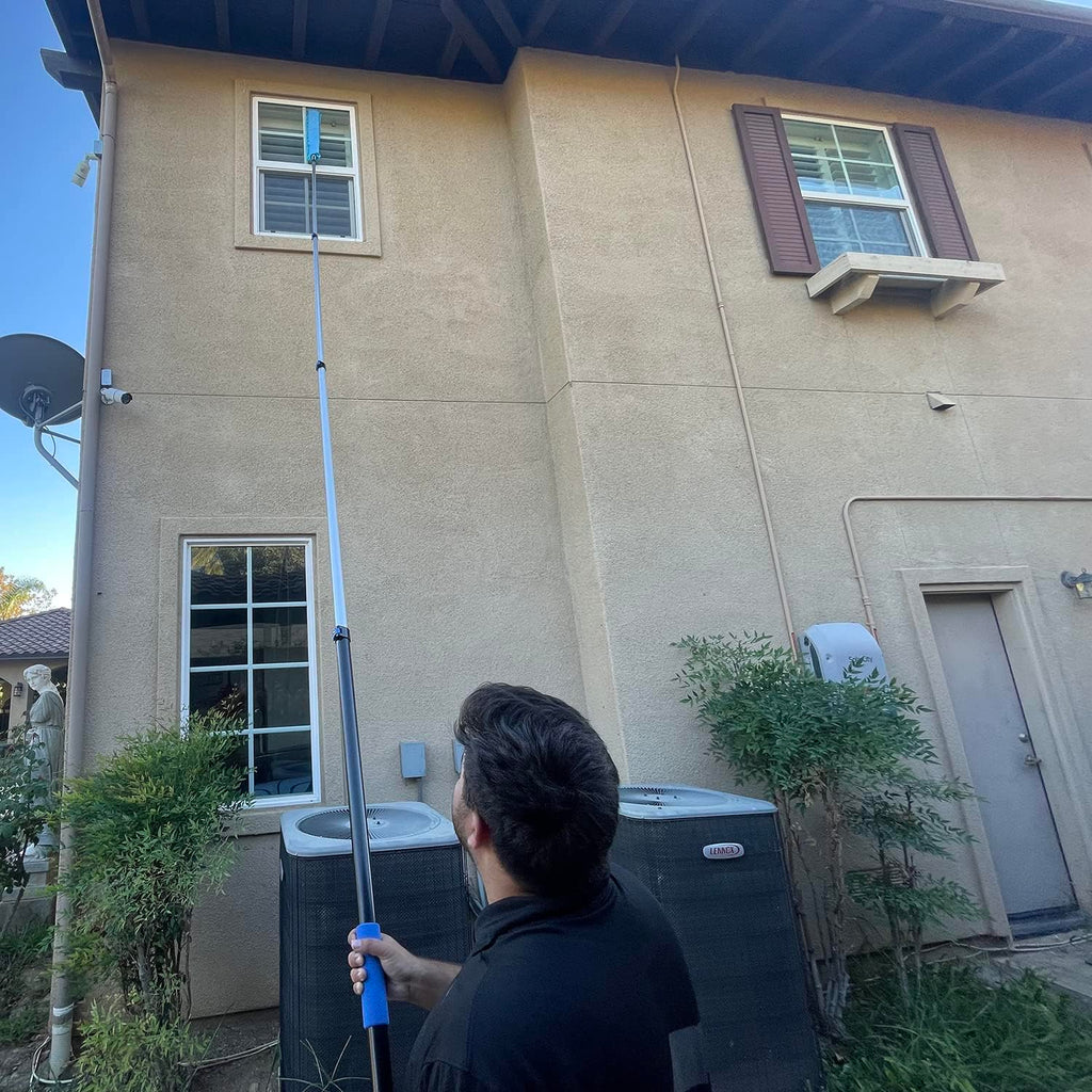 15 Foot High Ceiling Fan Duster with 5-8ft Extension Pole, Extendable Reusable Cobweb, Feather, Window Cleaning Squeegee Kit
