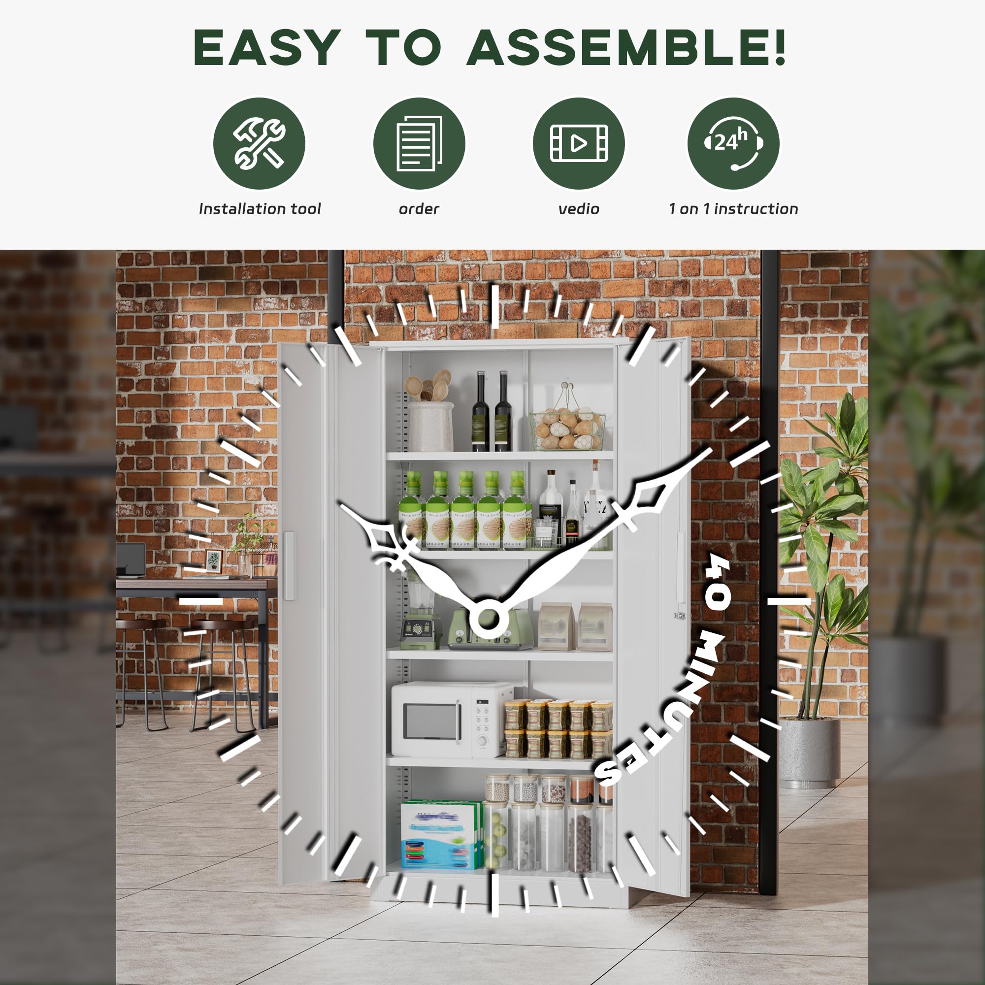 Greenvelly Metal Storage Cabinet, 36" Locking Storage Cabinet with Doors and Shelves, Lockable Storage Cabinets for Home Office, Utility Locker Cabinet, Steel Garage Cabinet with 2 Keys, Black