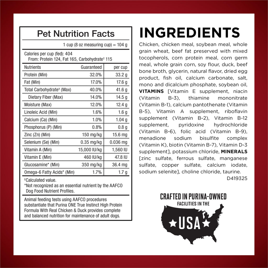 Purina ONE Natural High Protein Dry Dog Food Dry True Instinct with Real Beef and Salmon With Bone Broth and Added Vitamins, Minerals and Nutrients - 15 lb. Bag