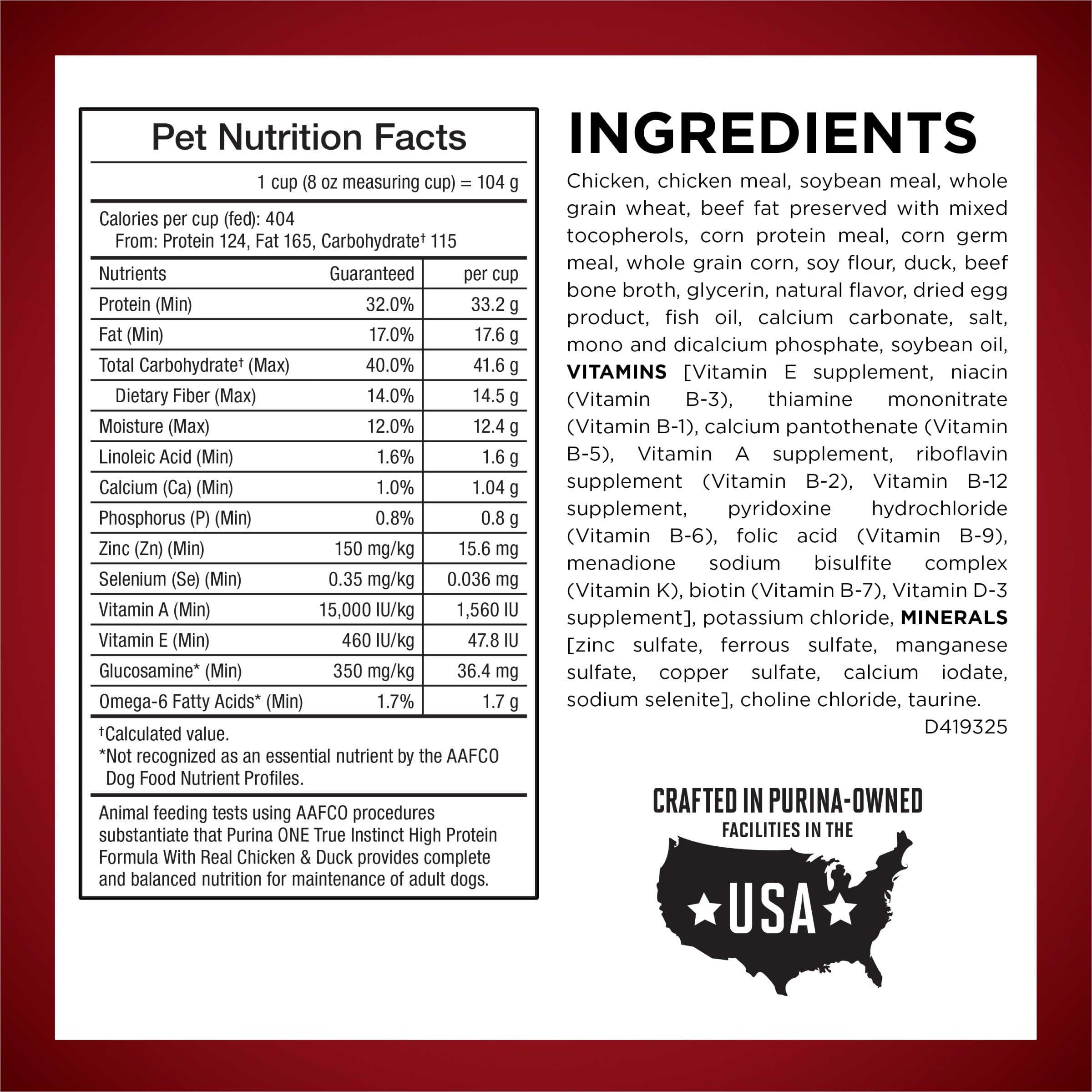 Purina ONE Natural High Protein Dry Dog Food Dry True Instinct with Real Beef and Salmon With Bone Broth and Added Vitamins, Minerals and Nutrients - 15 lb. Bag