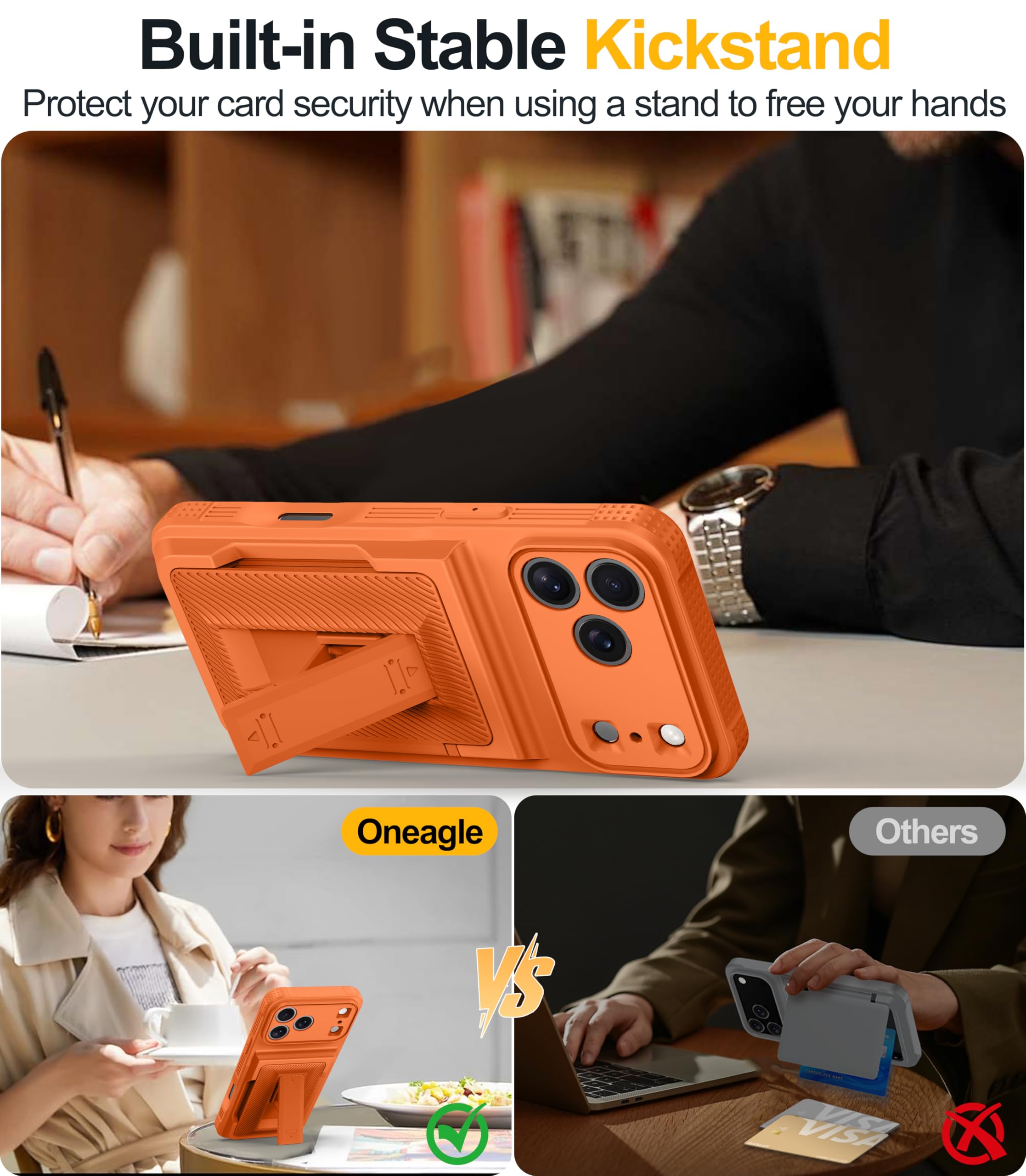 Oneagle Wallet for iPhone 16 Pro Max Case with Card Holder (4-5 Cards) [RFID Blocking] [Privacy Screen Protector] Full Camera Protection & Kickstand, 15FT Shockproof Phone Case for iPhone 16 Pro Max