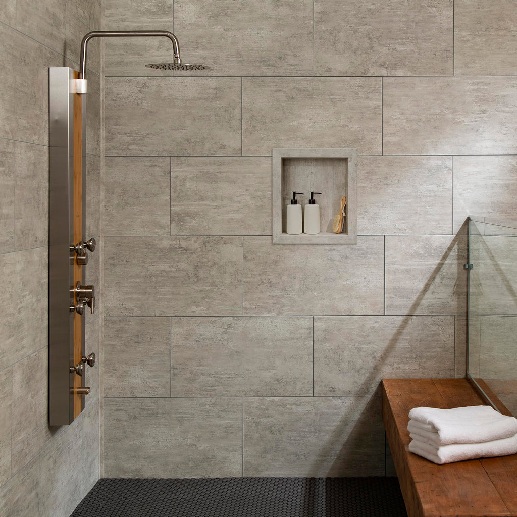 Palisade 17.5 in x 15.5 in Vinyl Shower Niche Ashen Slate | Waterproof Shower Insert