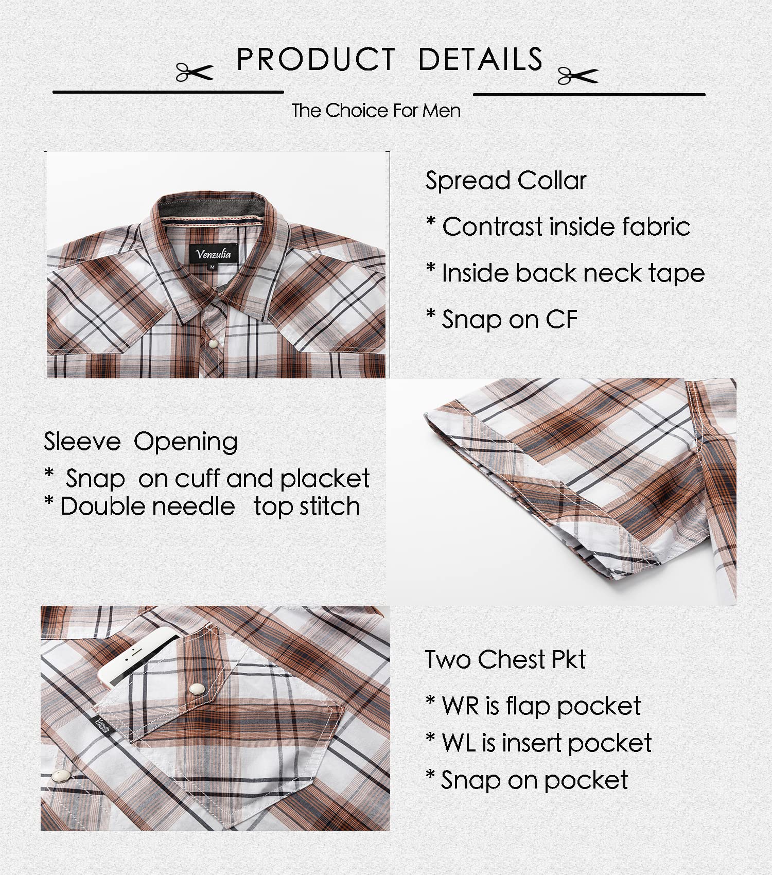 Men's Western Snap Casual Shirt Two Pocket Short Sleeve Shirt