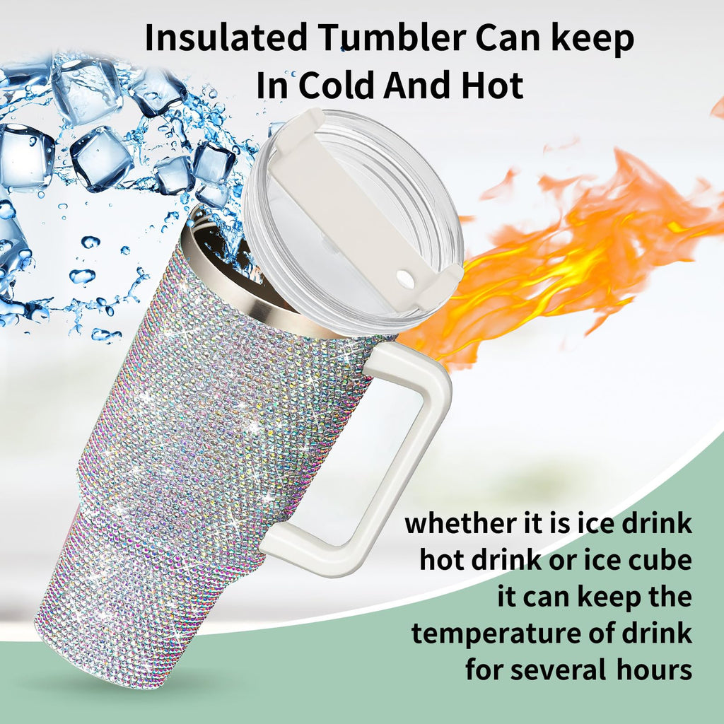 HWISDMIG 40oz Tumbler with Handle-Glitter Rhinestones Tumbler Bling Cups Stainless Steel Water Bottle Diamond Studded Tumbler for Women-Birthday Gifts for Women, Mom, Girlfriend (Amethyst)