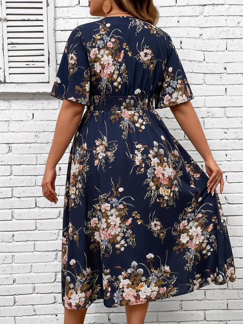 Floerns Women's Plus Size Boho Hawaiian Tropical Dresses V Neck Short Sleeve Floral A Line Long Dress Vacation Beach Outfits