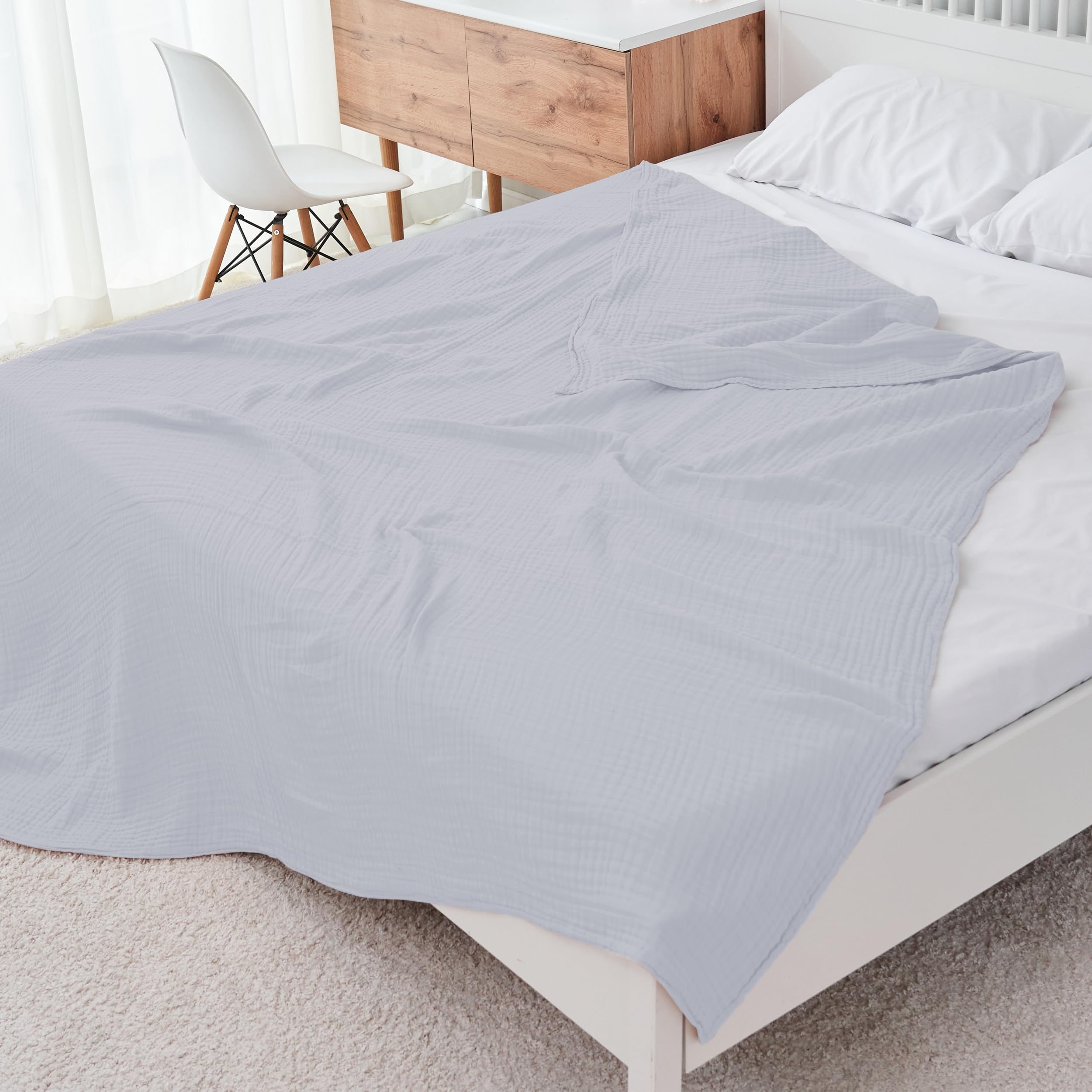 Cosy Family 4 Layer Muslin Bed Blanket - Breathable and Lightweight Gauze Boho Blanket for Spring, Soft 100% Cotton Muslin Blanket, Brown, 55x80 Inches