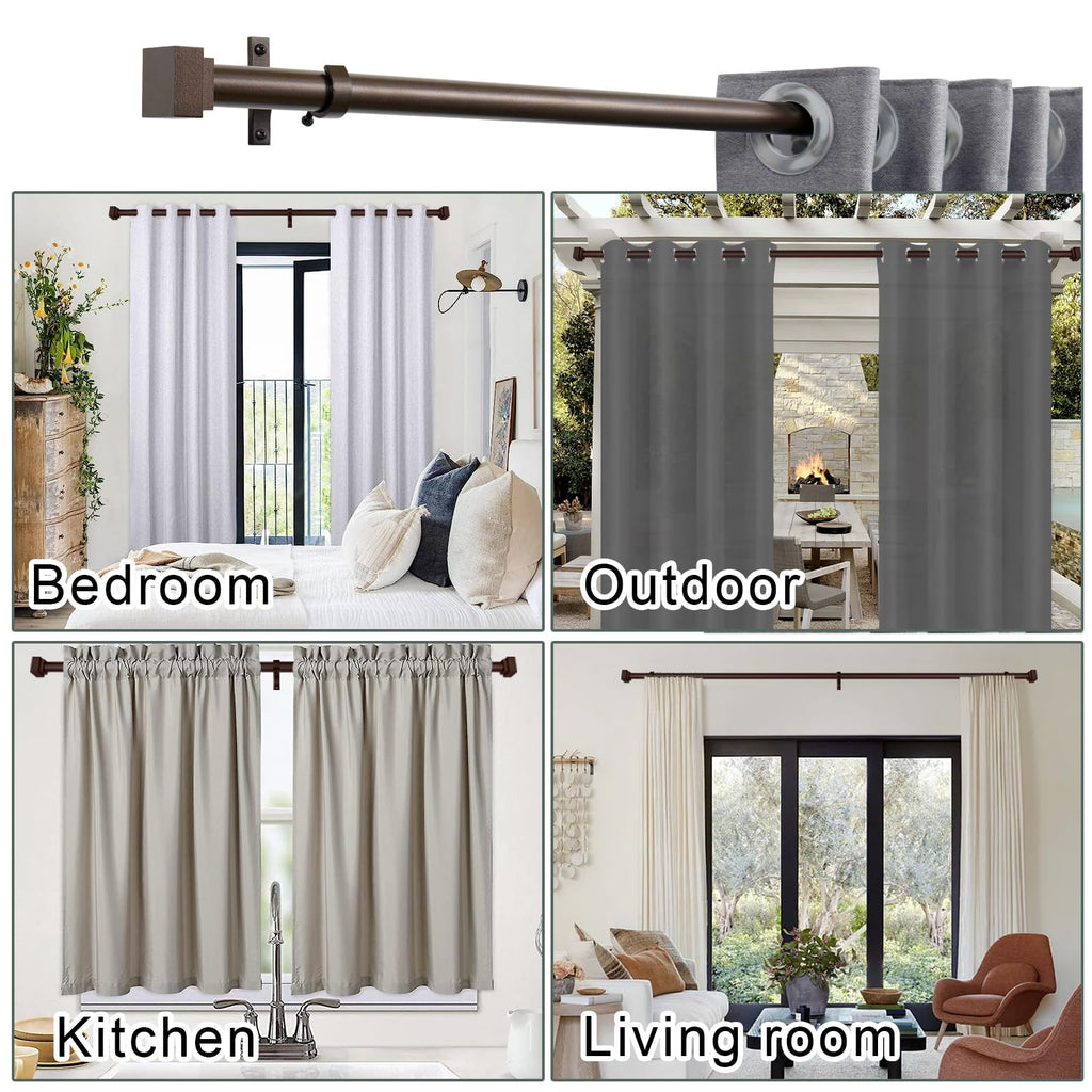 Single Curtain Rods for Windows 28 to 48 Inch(2.3-4ft),1 Inch Diameter Adjustable Heavy Duty Drapery Rods,with Modern Square Aluminum Alloy Finials,Antique Bronze