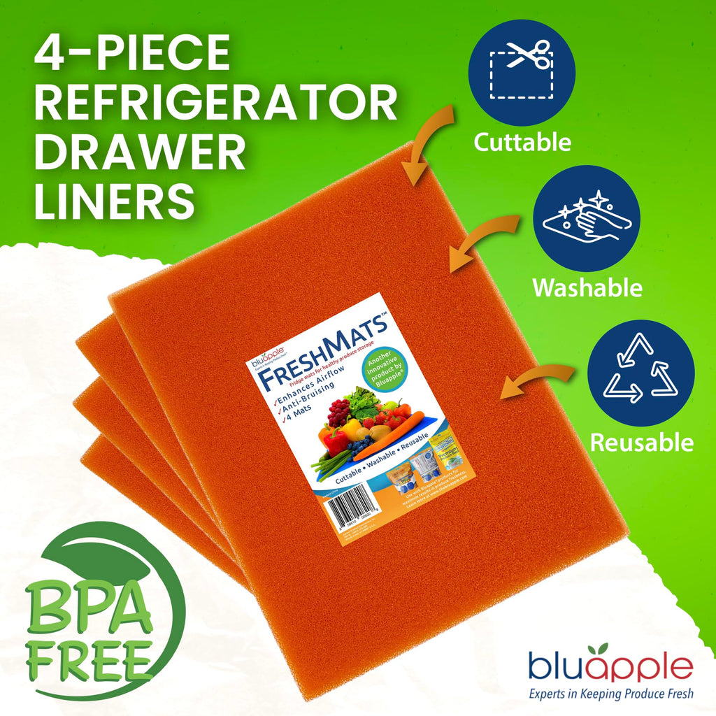 Bluapple FreshMats, Refrigerator Bin Liner, Fridge Drawer Mats, Crisper Life Extender Liner Keeps Produce Fresh Longer, Anti-Bruising, for Air Circulation, Washable & Reusable (4-Mats, 12x15, Black)