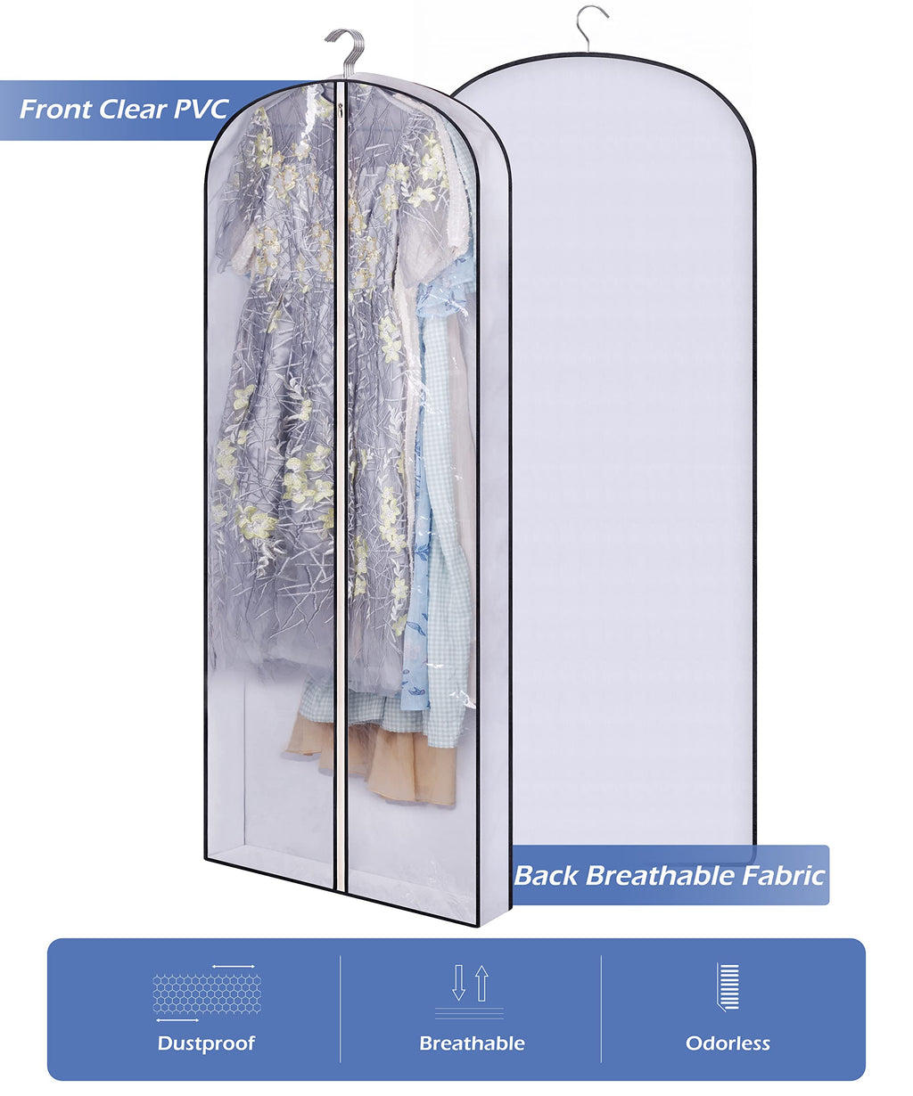 SLEEPING LAMB 60" Gusseted Garment Bags for Closet Storage Clear Dress Bag Hanging Clothes Storage for Long Gowns, Coats, Sweaters, 2 Packs