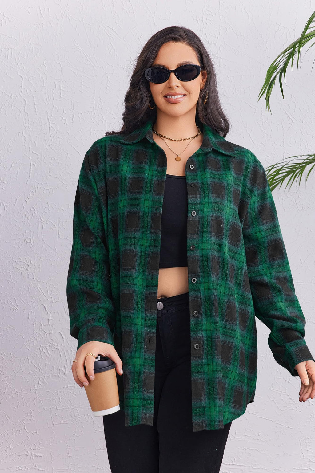 Zeagoo Womens Plus Size Flannel Shirts Plaid Shirts Long Sleeves Casual Button Down Collared Shacket Tops