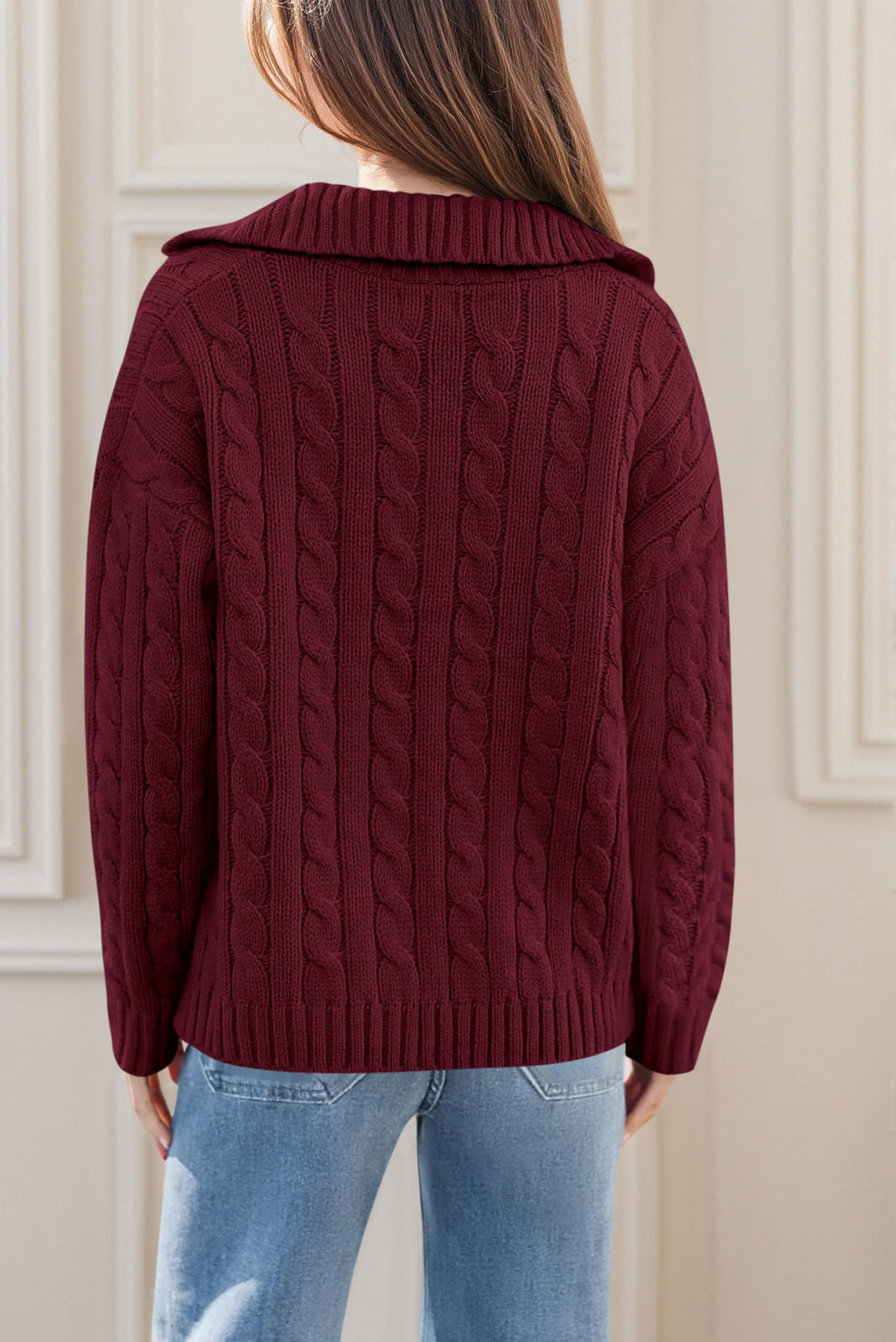 PRETTYGARDEN Spring Cable Knit Oversized Sweaters for Women 2026 Polo V Neck Long Sleeve Casual Chunky Sweater Pullover Tops