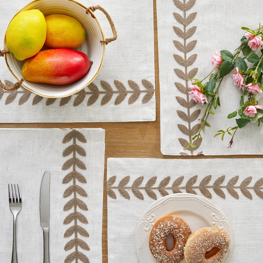 Wracra Embroidered Placemats, 13 x 18 Inch Set of 4 Placemats, Irregular Willow Rustic Place Mats for Kitchen Table and Heat Resistant, Blue 4PCS