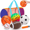 5 Pack Sports Balls for Toddlers 1-3 Outdoor Toys Football Soccer Basketball Baseball with Bag 1 2 Year Old Boy Toys Sport Bouncy Pool Balls Outside Playground Toddler 1-3 2-4 3-5 Birthday Boys Gifts