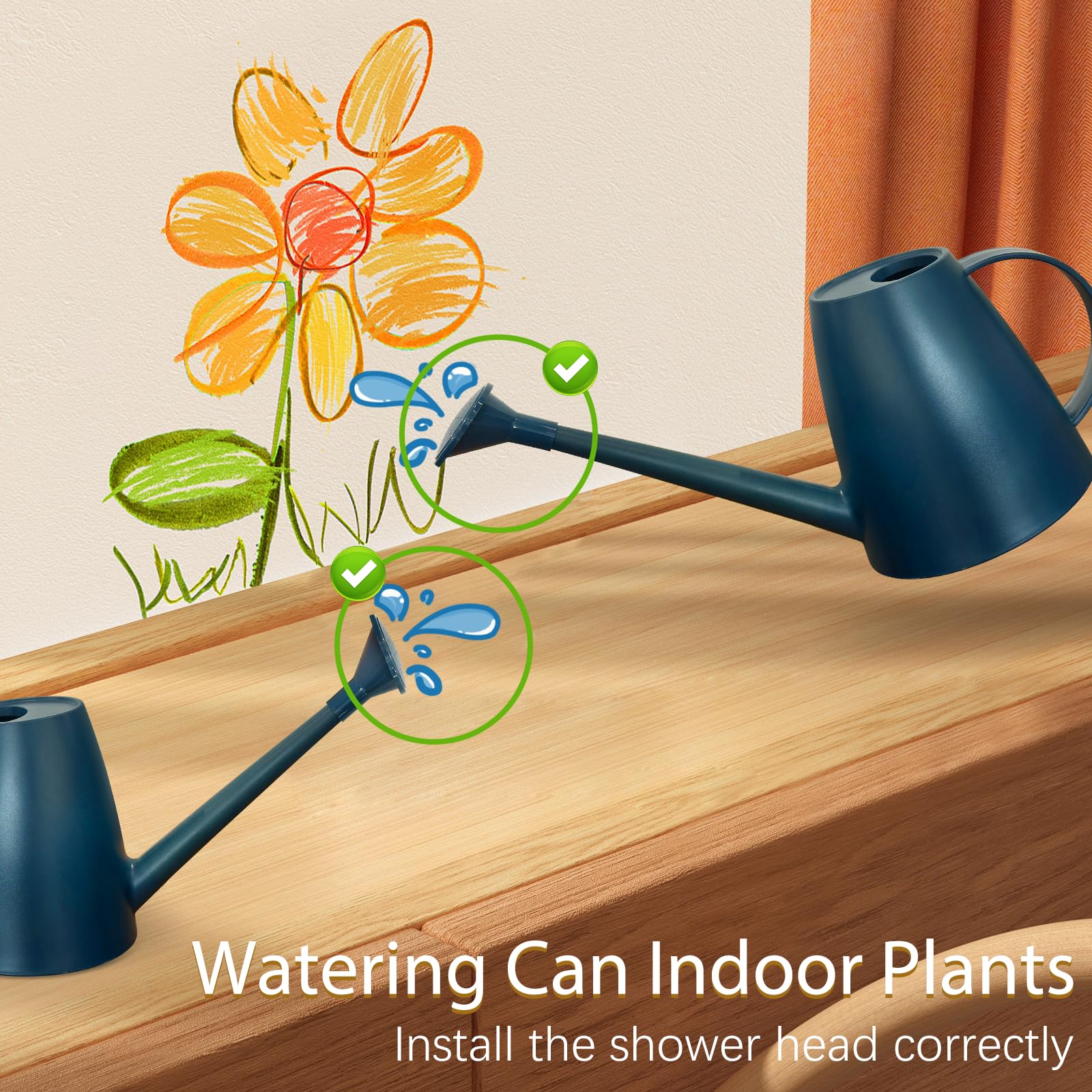 60 oz Watering Can for Indoor Plants, Small Plastic Watering Cans with Removable Nozzle, Long Spout Indoor Water Can for House Plants, Garden Flowers (1.8L 1/2 Gal)