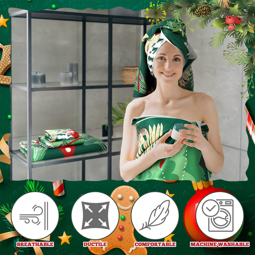 Preboun 3 Pack Christmas Gnome Bathroom Towels Set - Christmas Tree Hand Towels, Winter Snowflake Bath Towels, Soft Absorbent Dish Towels for Bathroom, Kitchen, Home, Hotel, Beach, Gym, Spa