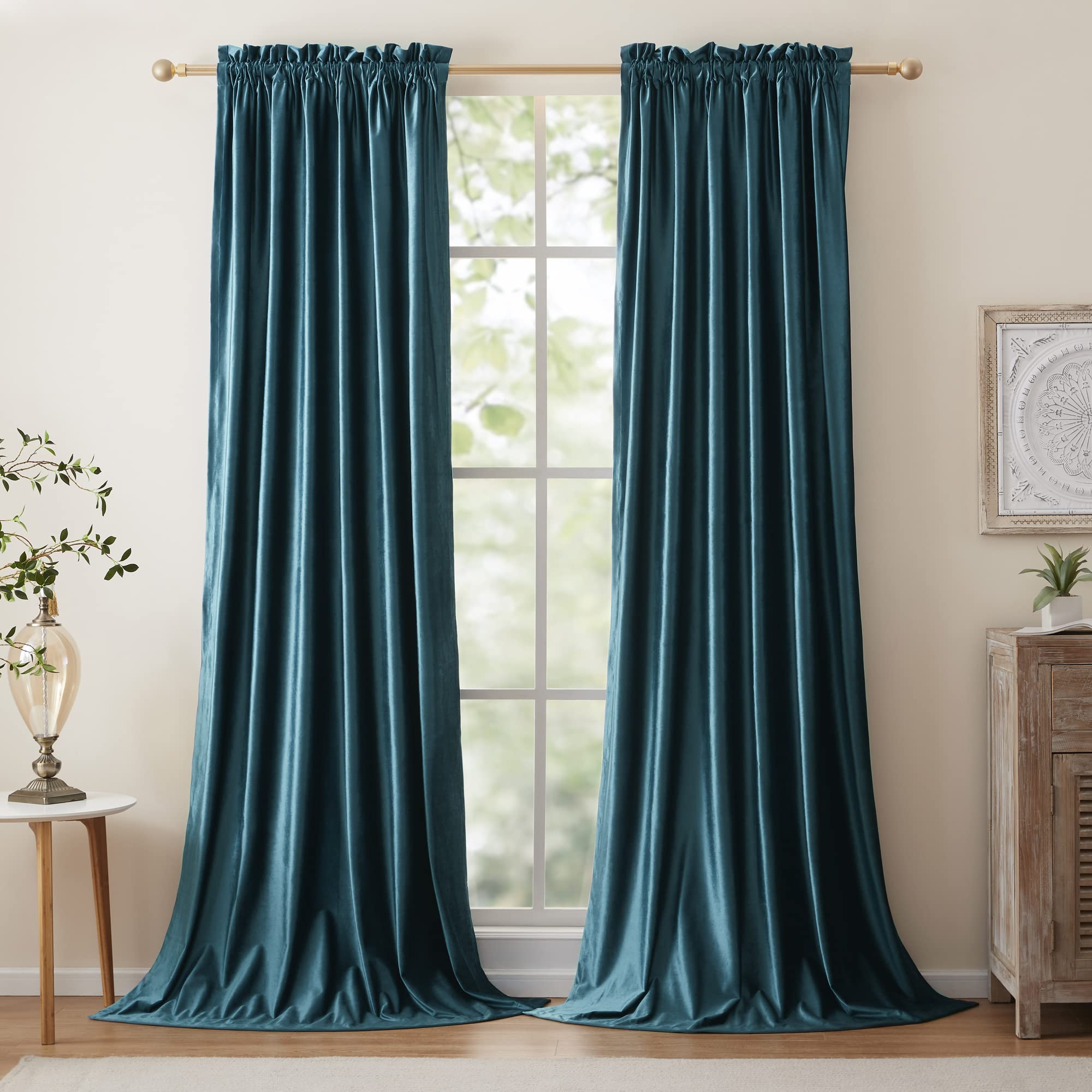 Champagne Beige Velvet Curtains 63 inches for Living Room Luxury Room Darkening Curtain Elegant Bedroom Thermal Insulated Modern Heavy Thick Soft Soundproof Rod Pocket Window Drapes Set of 2 Panels