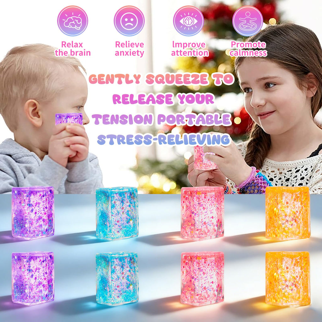 24 Pack Slow Rising Ice Cube Squishy Stress Balls，Stress Cube for Adults Kids , Bulk Taba Squish Fidget Toys, Square Squeeze Toy for Classroom Prizes, Mini Nice Cube Squishy for Party Favors