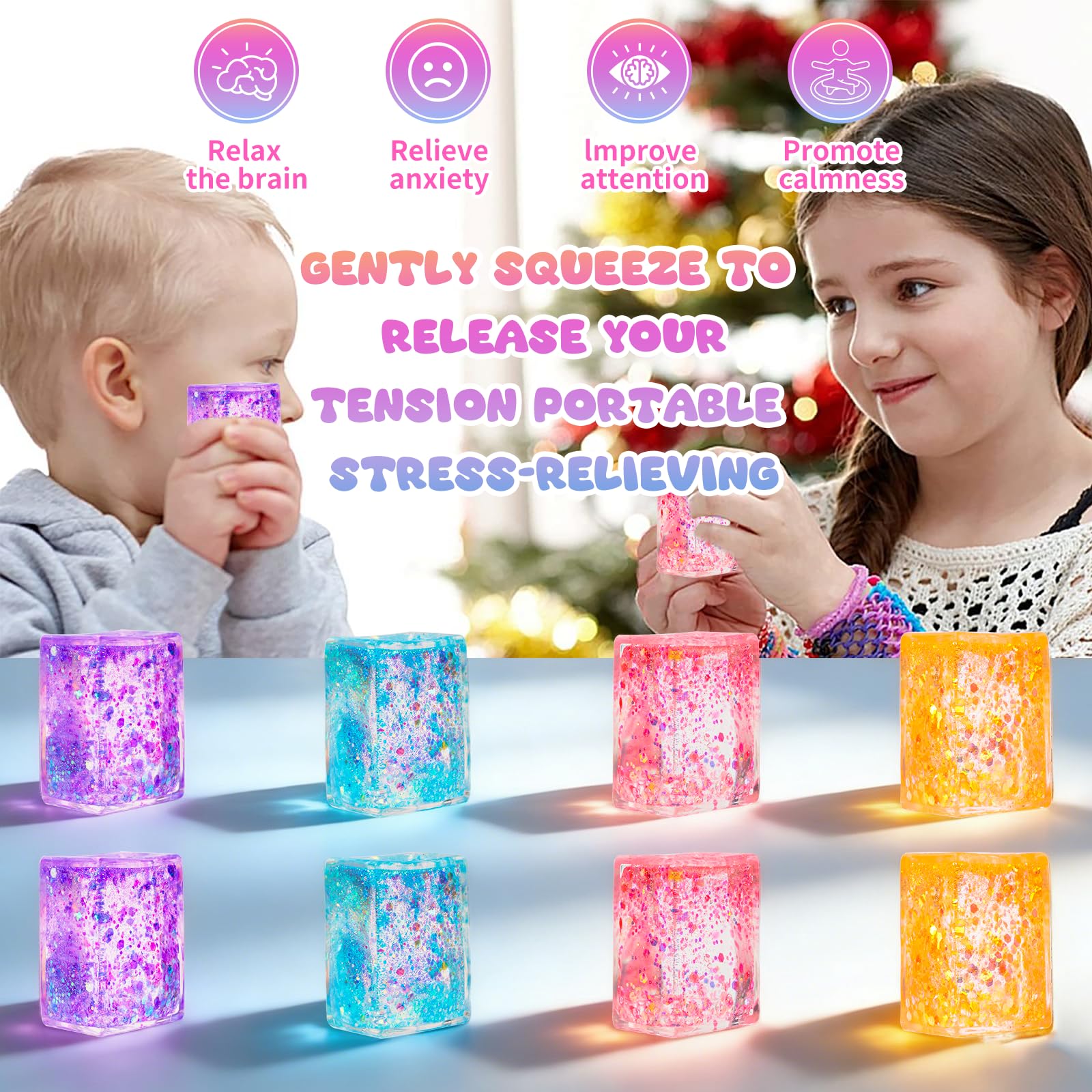 24 Pack Slow Rising Ice Cube Squishy Stress Balls，Stress Cube for Adults Kids , Bulk Taba Squish Fidget Toys, Square Squeeze Toy for Classroom Prizes, Mini Nice Cube Squishy for Party Favors