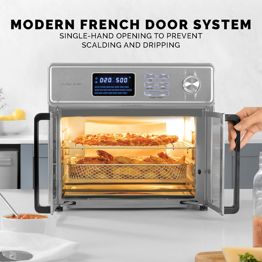Kalorik MAXX® Digital Air Fryer Oven, 26 Quart, 10-in-1 Countertop Toaster Oven & Air Fryer Combo-21 Presets up to 500 degrees, Includes 9 Accessories & Cookbook, 26-Quart, Stainless Steel