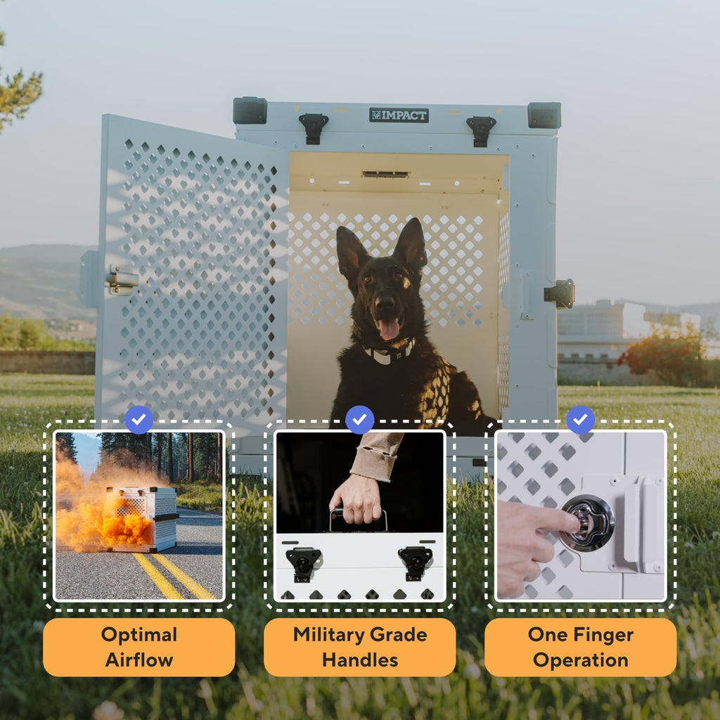 Impact Collapsible Dog Crate - Foldable Hard Crate for Medium Dogs - Heavy Duty Travel Kennel with Powder-Coated Aluminum - Quick Setup for Indoor & Outdoor (White, 30" (30.5" L x 20.5" W x 26" H))