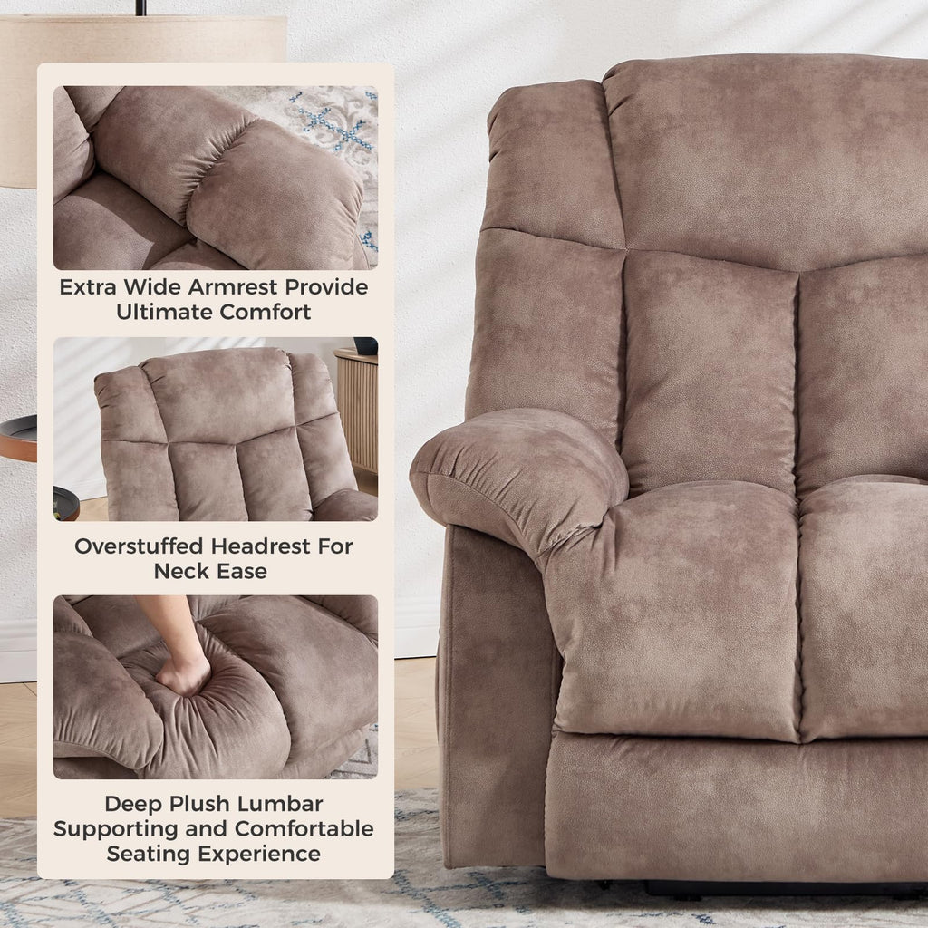 CANMOV Dual Motor Power Lift Recliner Chair for Elderly, 27" Extra-Wide Seat 450 lbs Weight Capacity Infinite Position Adjustment, with Heated Massage, Cup Holders and USB Port, Camel Fabric