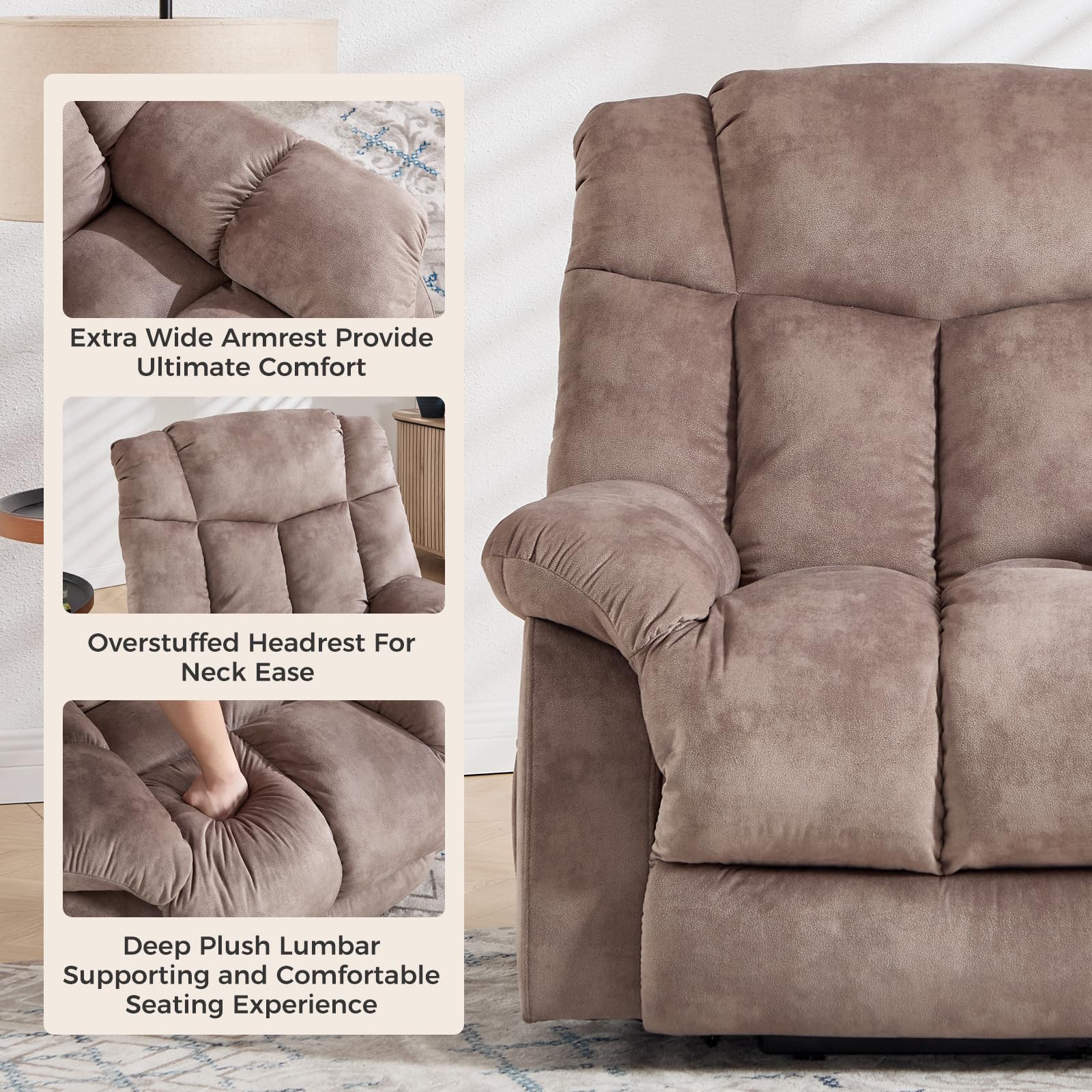 CANMOV Dual Motor Power Lift Recliner Chair for Elderly, 27" Extra-Wide Seat 450 lbs Weight Capacity Infinite Position Adjustment, with Heated Massage, Cup Holders and USB Port, Camel Fabric