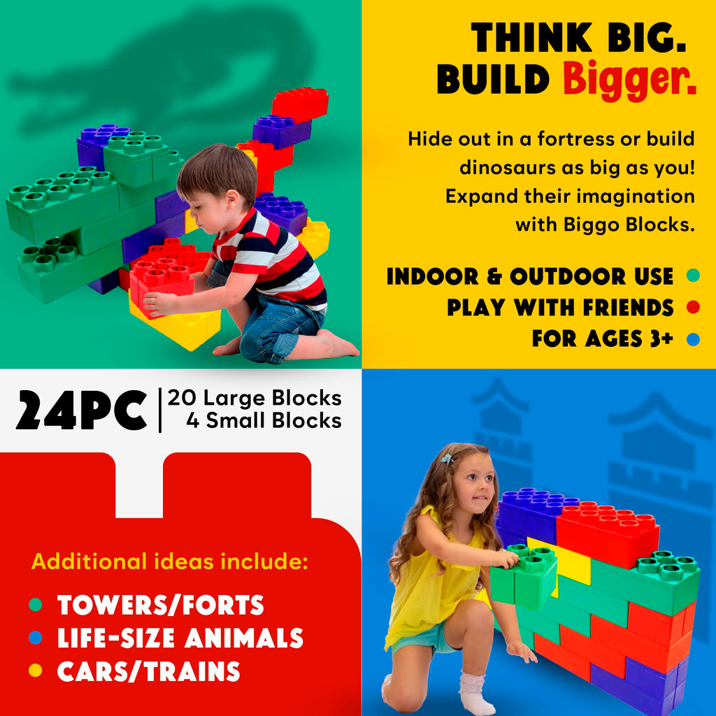 BiggoBlocks Large Building Blocks for Kids Ages 3-8 – 288 Piece Mega Set – Indoor & Outdoor STEM Toy for Boys & Girls