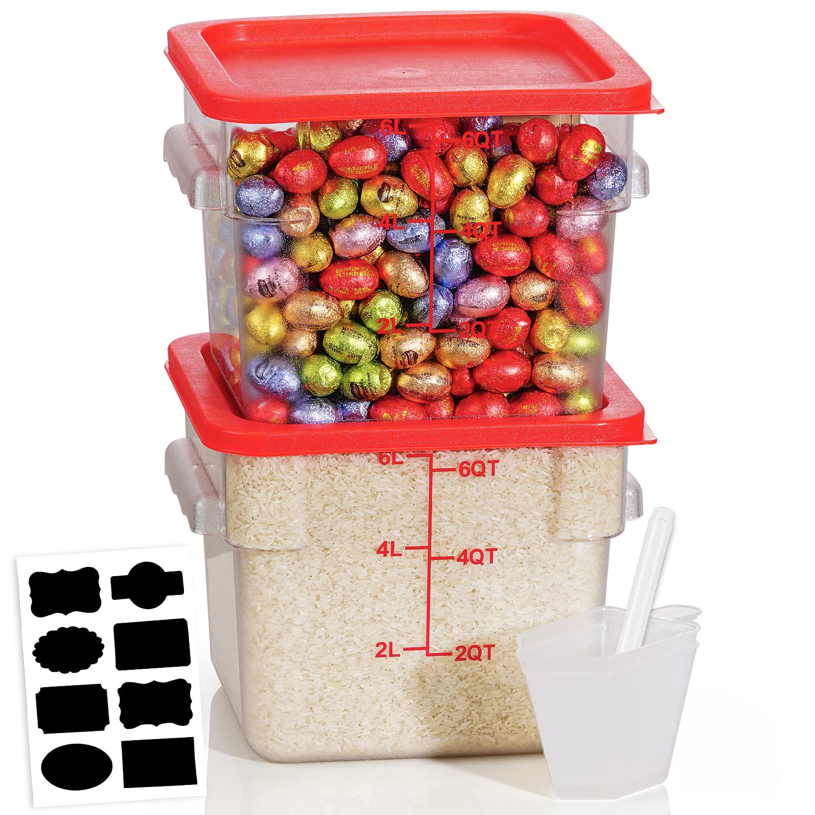 4QT NSF Food Storage Containers: 8 PCS [Food Grade][Hot&Cold Resistant] Commercial Clear Food Storage Containers with Lids for Restaurant Kitchen Proof Dough, Measuring Spoons Included(BPA FREE)