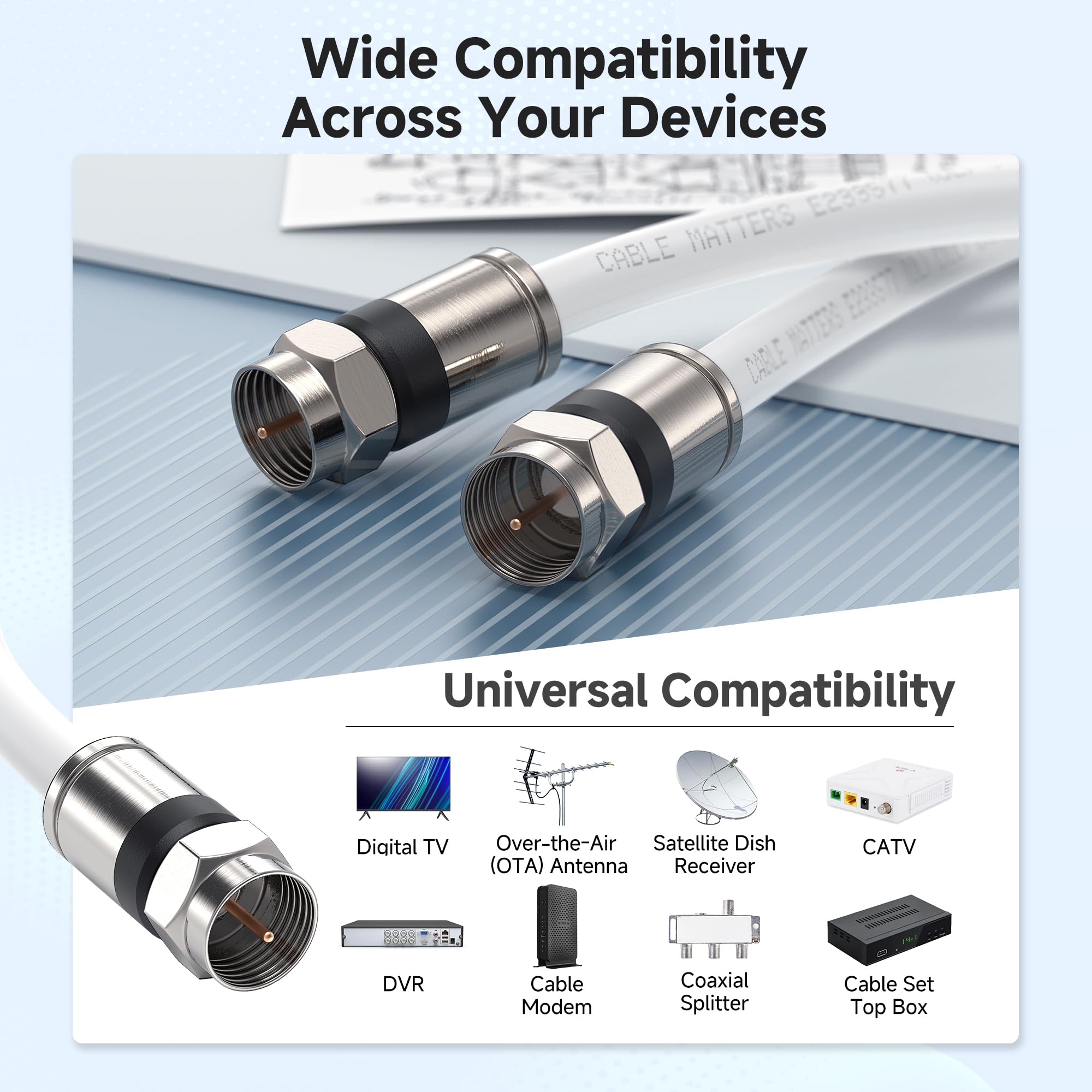 Cable Matters Short RG6 Coaxial Cable - 1.5ft, [CL2 Rated for in-Wall Use](CM) Quad Shield Coaxial Cable, RG6 Coax Cord for TV, Digital Router, Satellite Receiver and More, Black