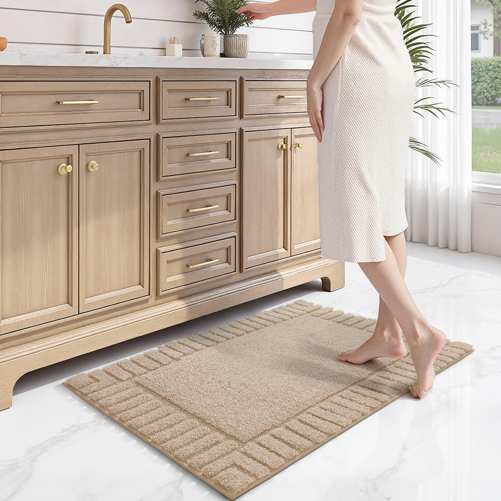 LUMI Bathroom Rugs Non Slip with Rubber Backing, Extra Soft Plush Microfiber Bath Rug Absorbent, Machine Washable Bath Mat Quick Dry for Tub, Shower, Hotel, Beige, 16"x24"