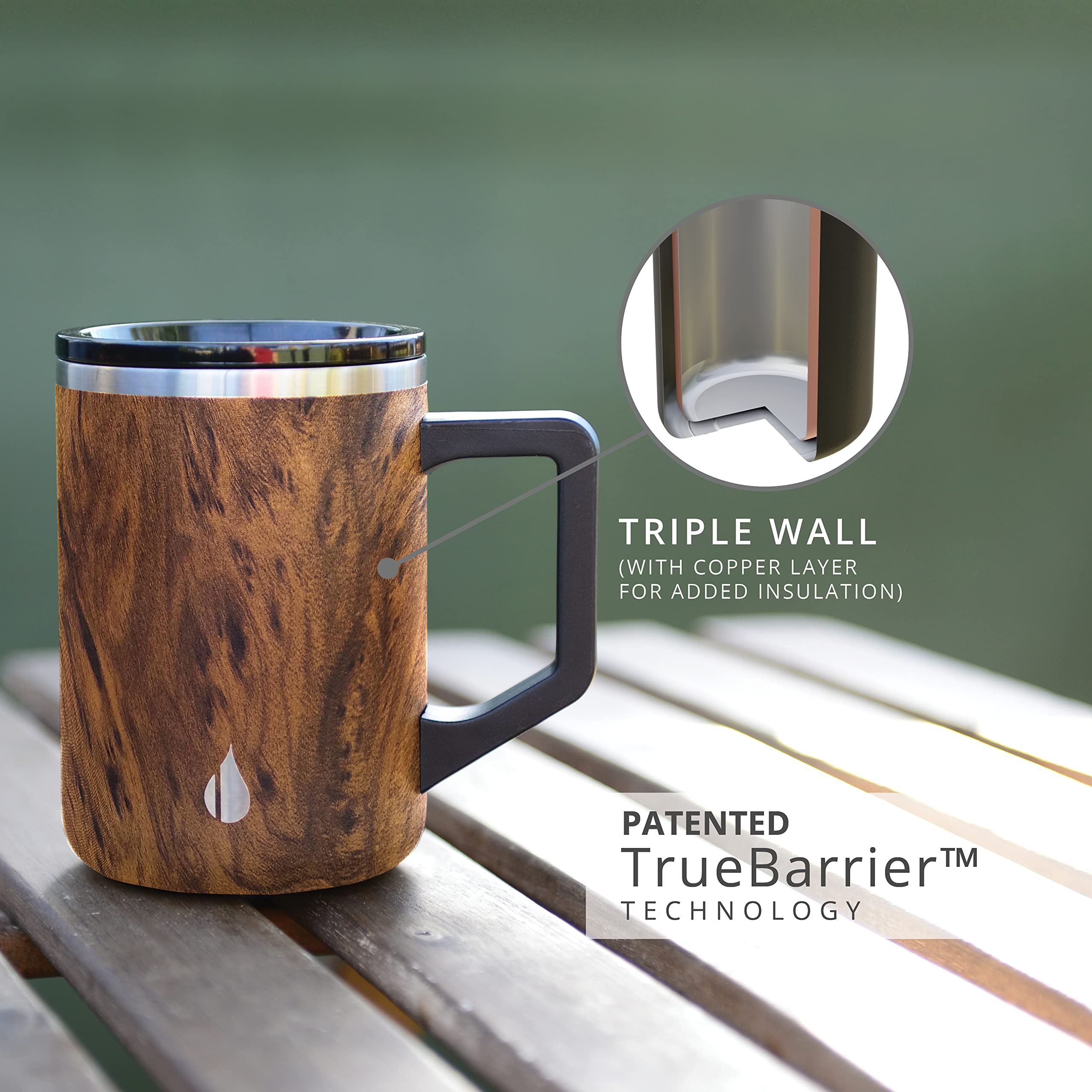 Elemental Insulated Coffee Mug - Triple-Wall Stainless Steel Summit Travel Cup for Hot and Cold Drinks - Thermal Coffee Mug with Lid and Handle for Camping, Office & Travel 12oz - Black