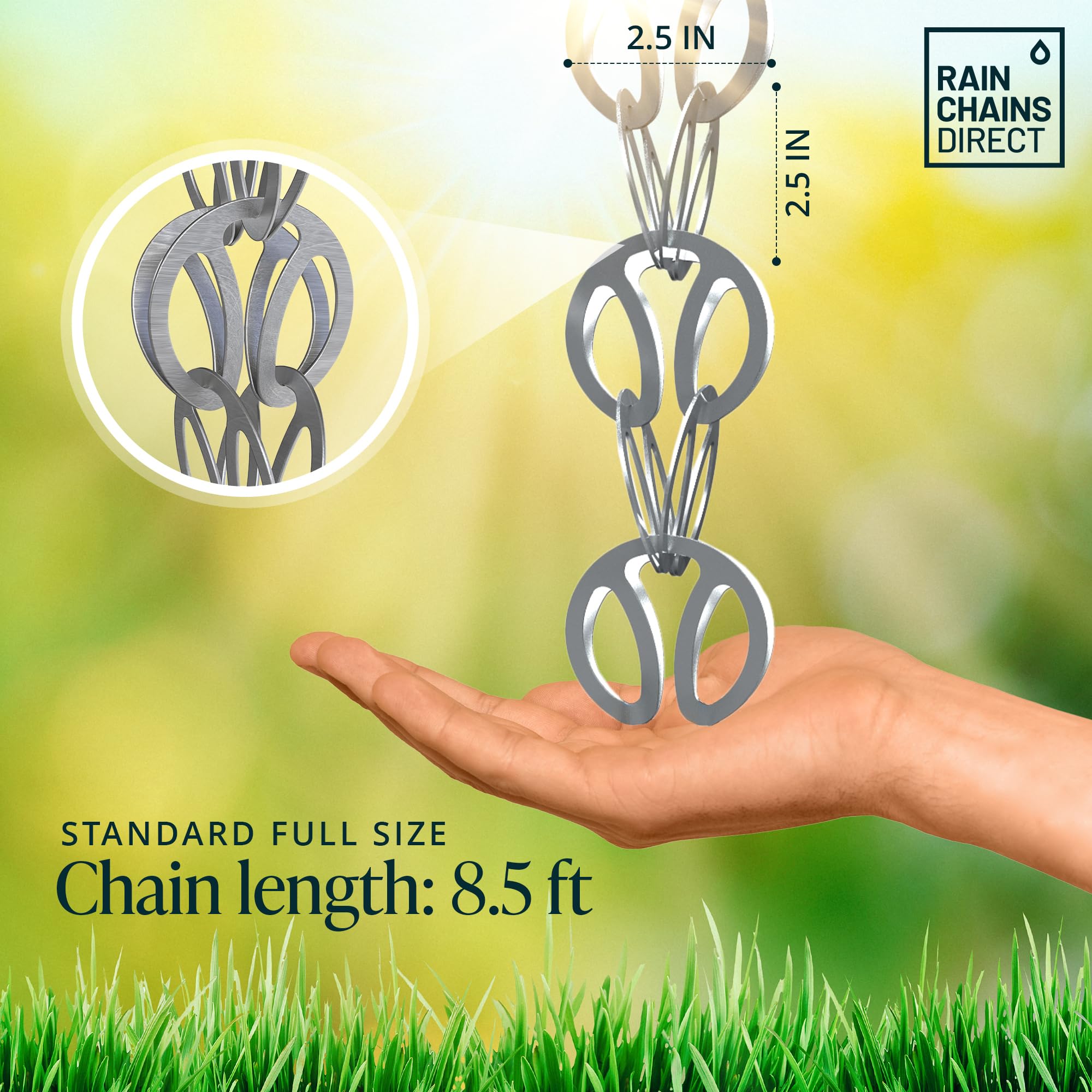 Rain Chains Direct Square Link Rain Chain Extension, 3 Feet in Length, Aluminum, Black Powder Coated, Functional and Decorative Replacement for Gutter Downspouts