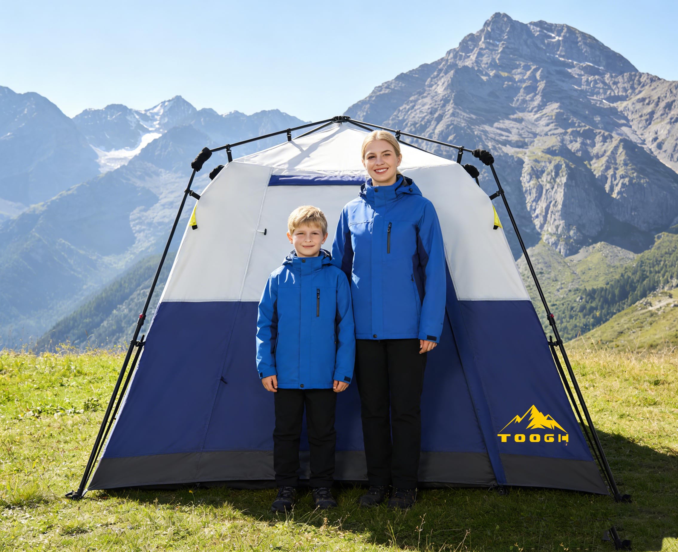 3/4 Person Camping Tent with 1 Door, 4 Windows, and Upgraded Ventilation– Instant Setup, Waterproof, 8'x 8'x 67''Oxford Fabric Floor Pop Up in 60 Seconds Includes Rainfly and Backpack