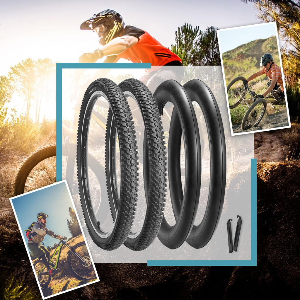 Hycline 2-Pack Mountain Bike Tires Set: 20/24/26/27.5-inch Folding Replacement High-Performance Wear-Resistant Bicycle Tires and Pair Inner Tubes with Tire Levers for MTB Off-Road Bike