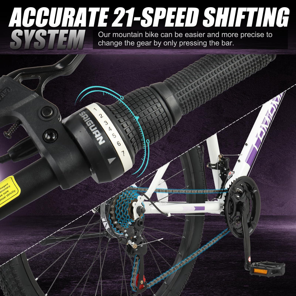 CamPingSurvivals 20/24/26 Inch Mountain Bike for Men/Women,Adult Bicycle | Professional 7or21 Speed Shifting, Dual Disc/V Brakes, Suspension Fork, Comfort Saddle, All-Terrain Tires & Pretty Look